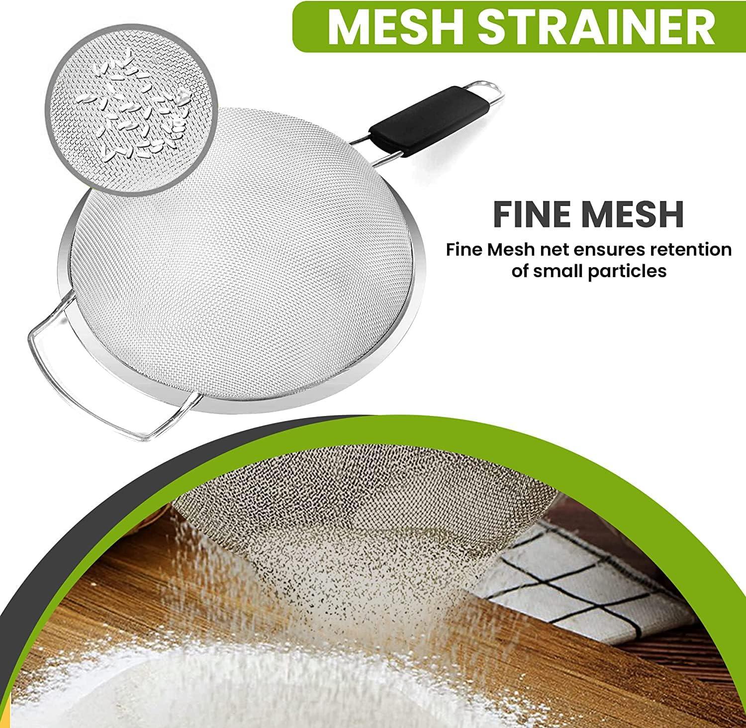 Kafoor 9" Large Fine Mesh Strainer with Thermo Plastic Rubber Handle - Sieve Fine Mesh Stainless Steel - Ideal to Strain Pasta, Quinoa and Rice.