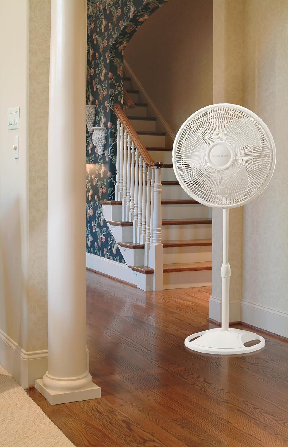 Lasko 2520 16 Inch 3-Speed Quiet Adjustable Tilting Wide-Area Oscillating Standing Pedestal Fan for Bedroom, Kitchen, Home, and Office, White