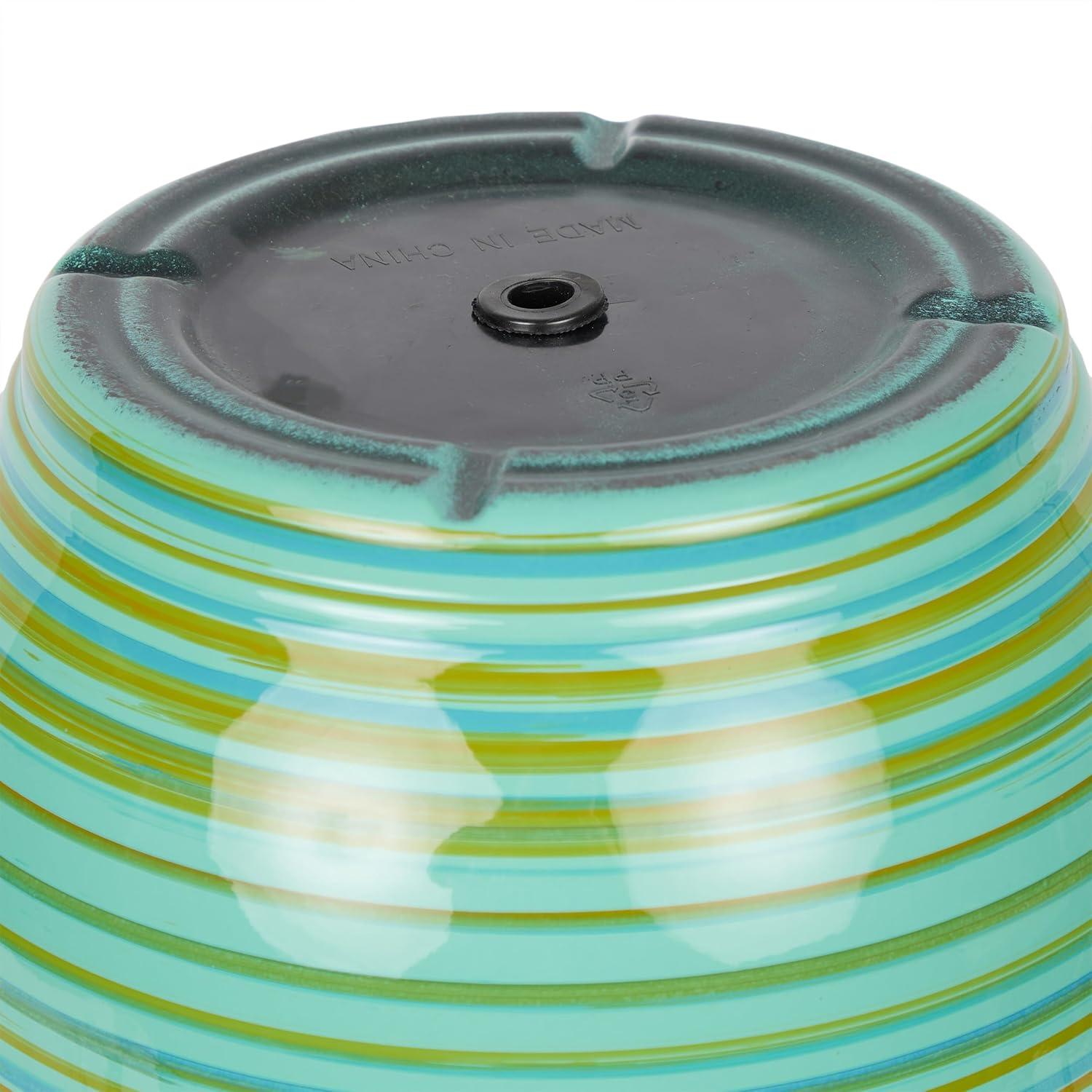 Alpine Corporation Glossy Striped Indoor Outdoor Planter with Drainage Hole Turquoise 13"x13"x11": Polypropylene, Freestanding