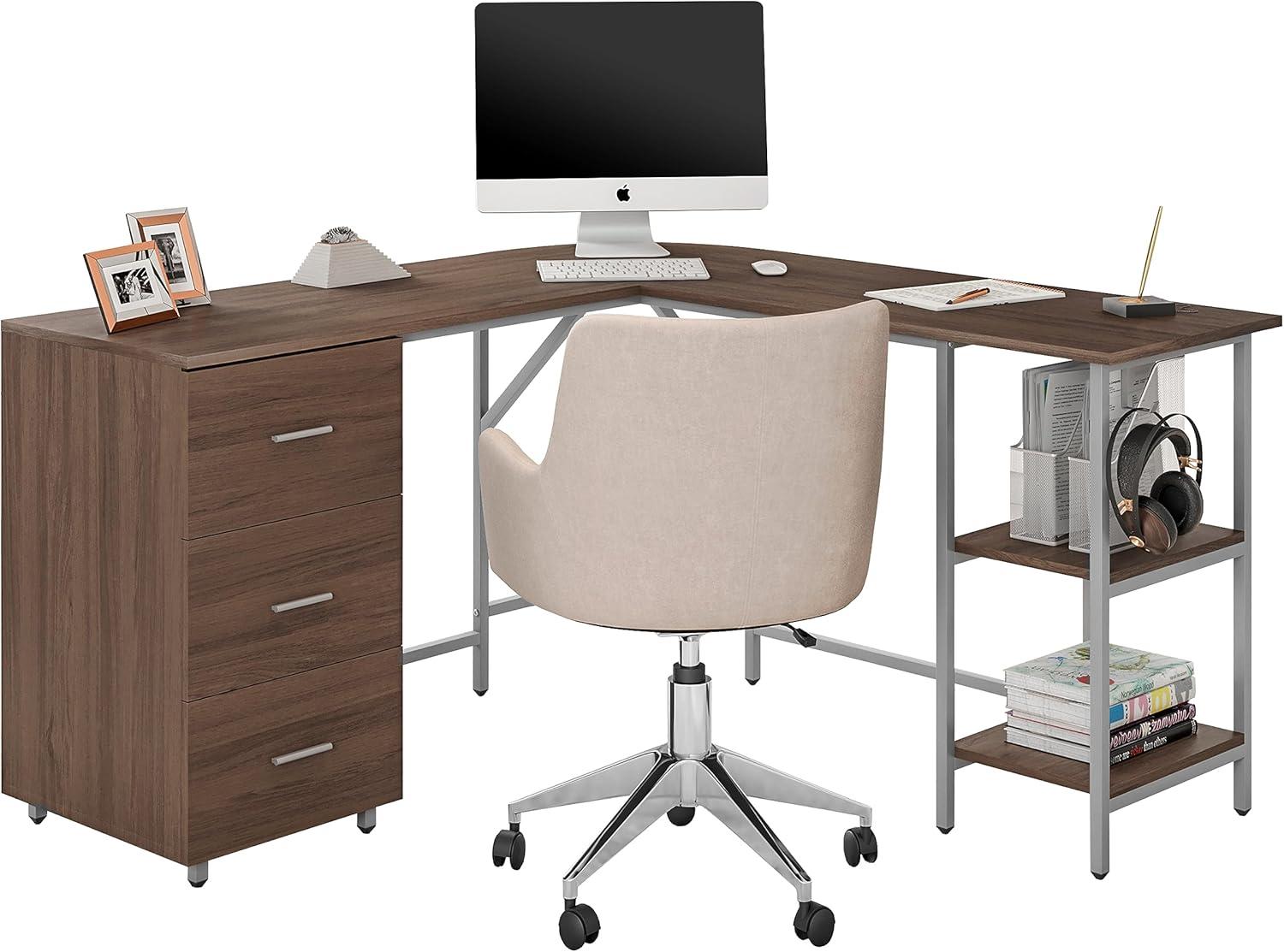 17 Stories Techni Mobili L-Shape Home Office Two-Tone Desk With Storage