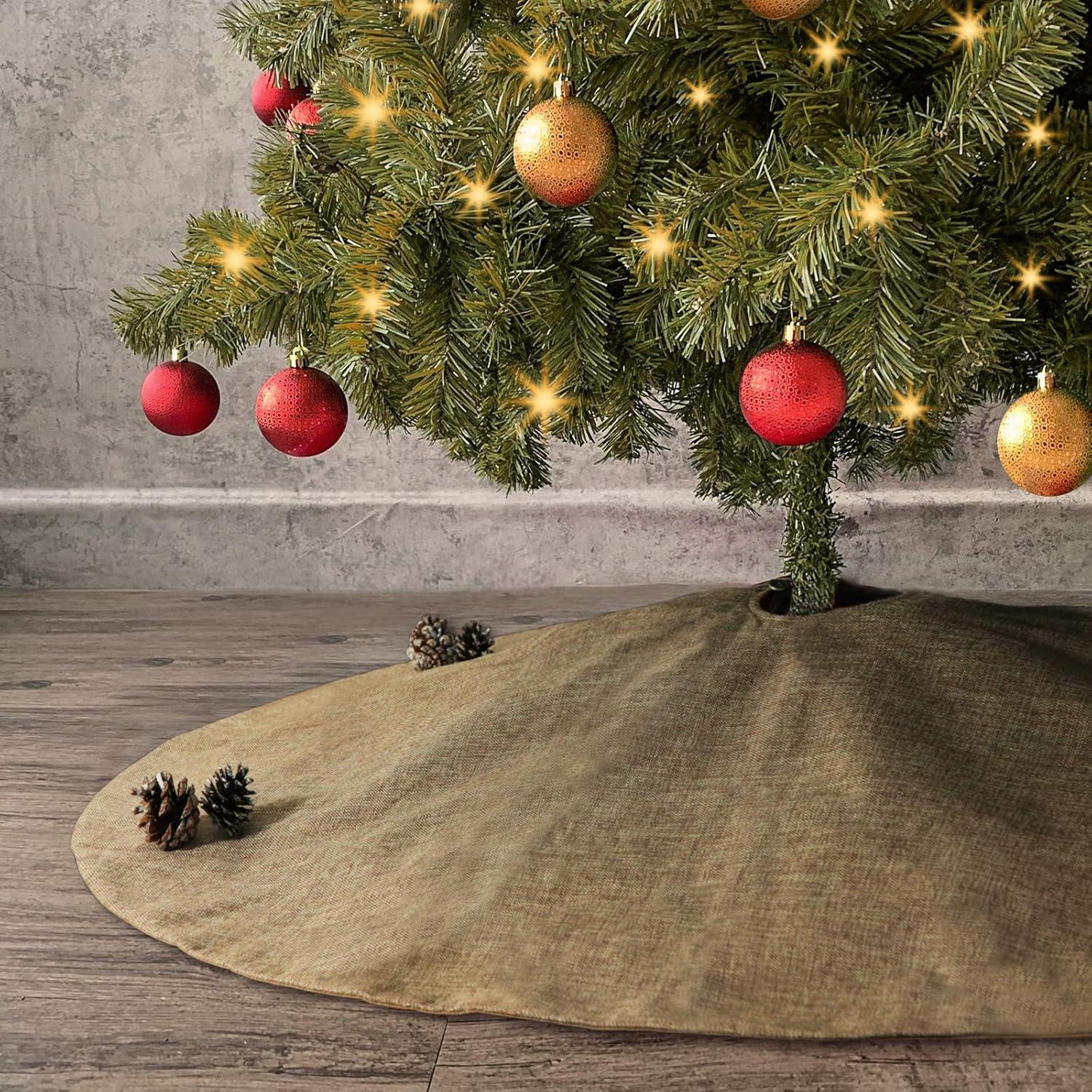 Large Rustic Brown Burlap Double-Layer Christmas Tree Skirt