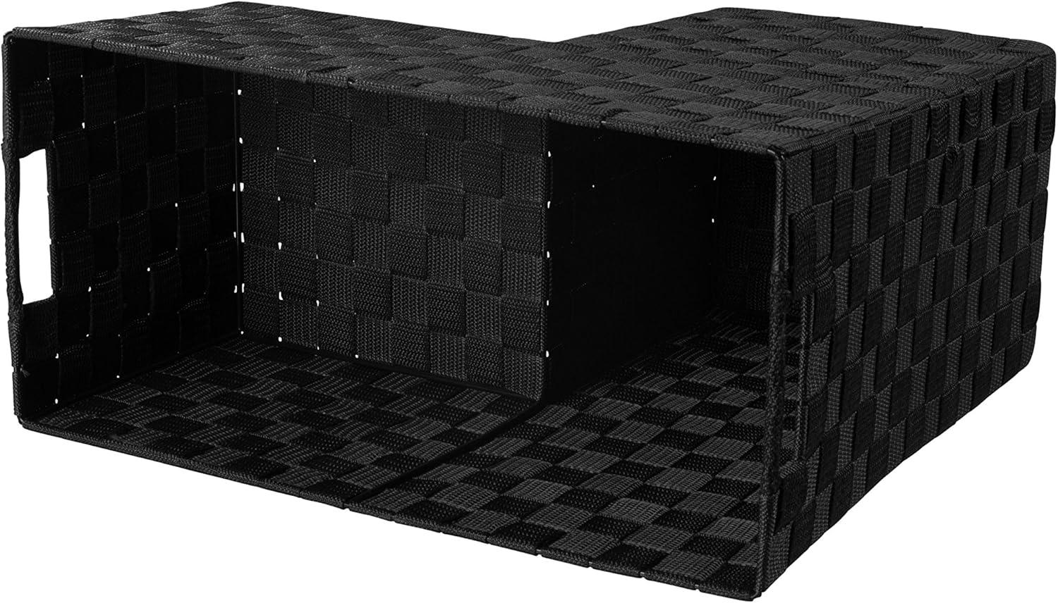 Black Nylon-Woven Stair Step Basket with Handle