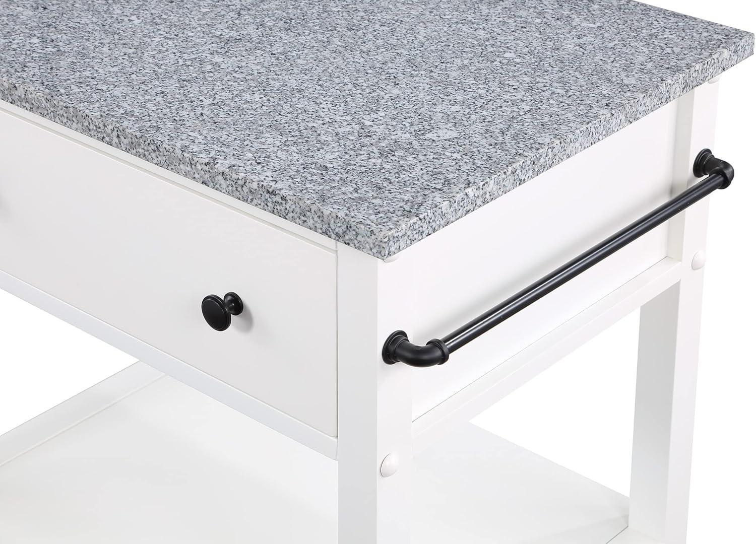 Fairfax Engineered Wood Kitchen Cart with Granite Top and White Base