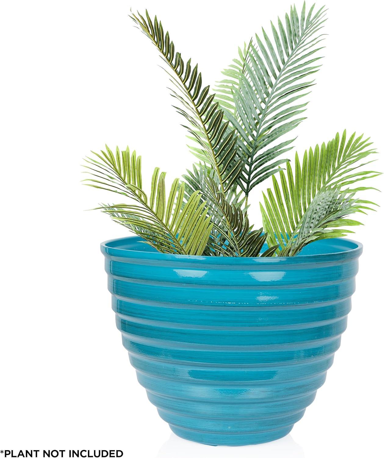 Blue 12" Glazed Plastic Planter with Drainage Hole