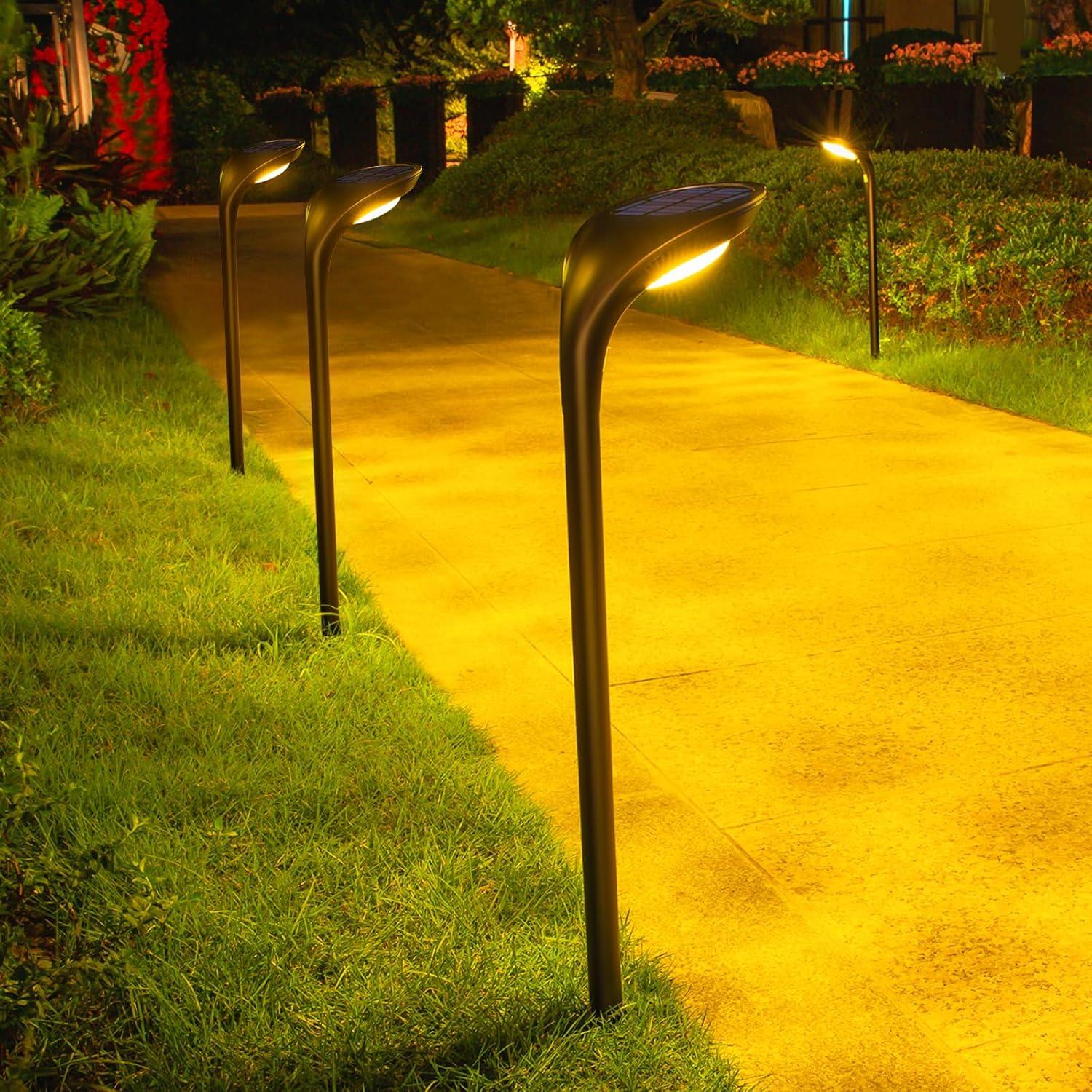 JSOT 4 Pack Solar Pathway Lights, Solar Garden Lights for Walkway, Driveway, Yard, White Light & Warm Light
