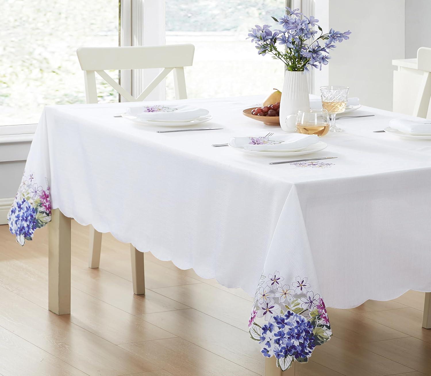 Spring Hydrangea Floral Cutwork Tablecloth - Multicolor - 60x102 - Elrene Home Fashions