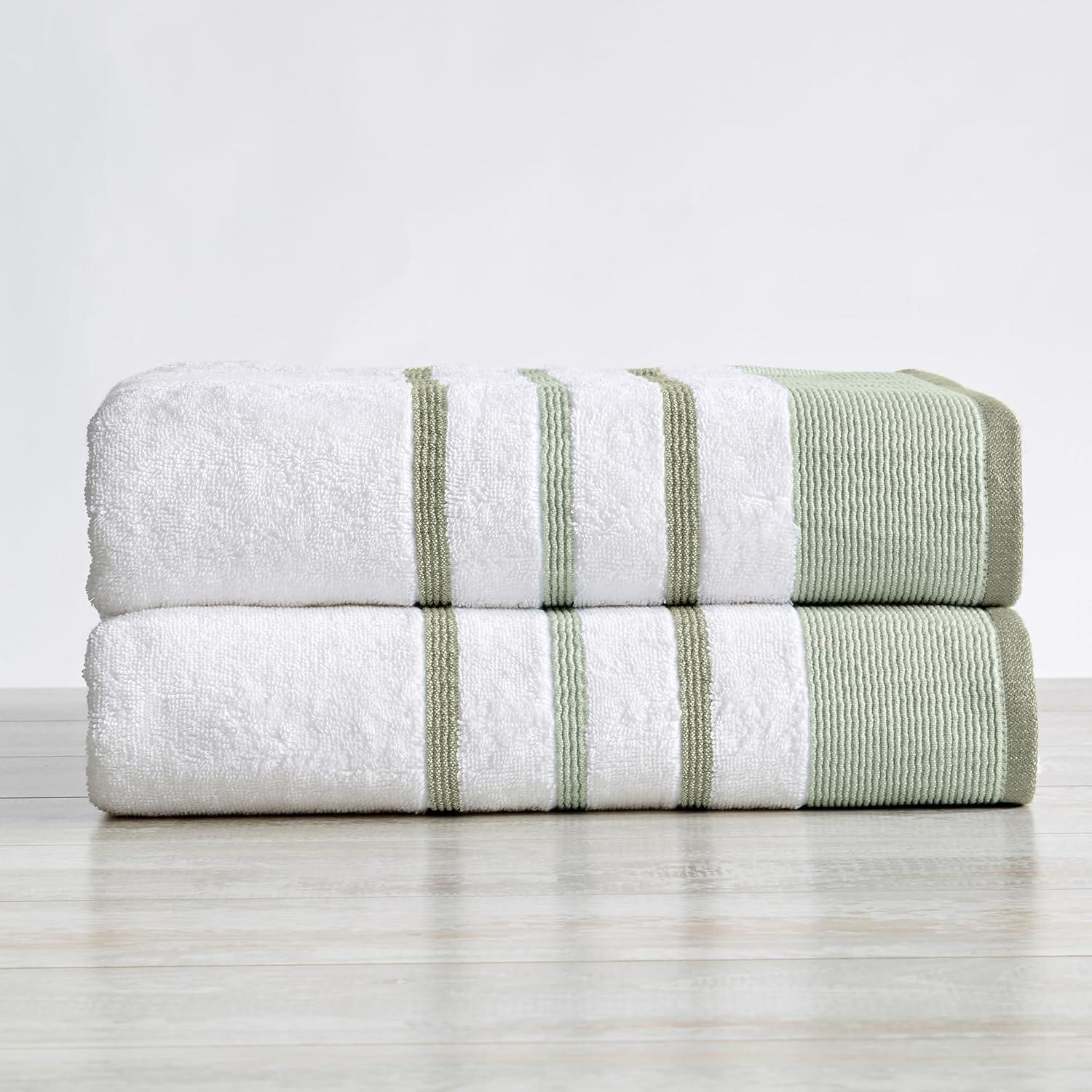Combed Cotton Decorative Quick-Dry Towel Set (2 Pack Bath Sheet, Desert Sage Green / Moss Green)