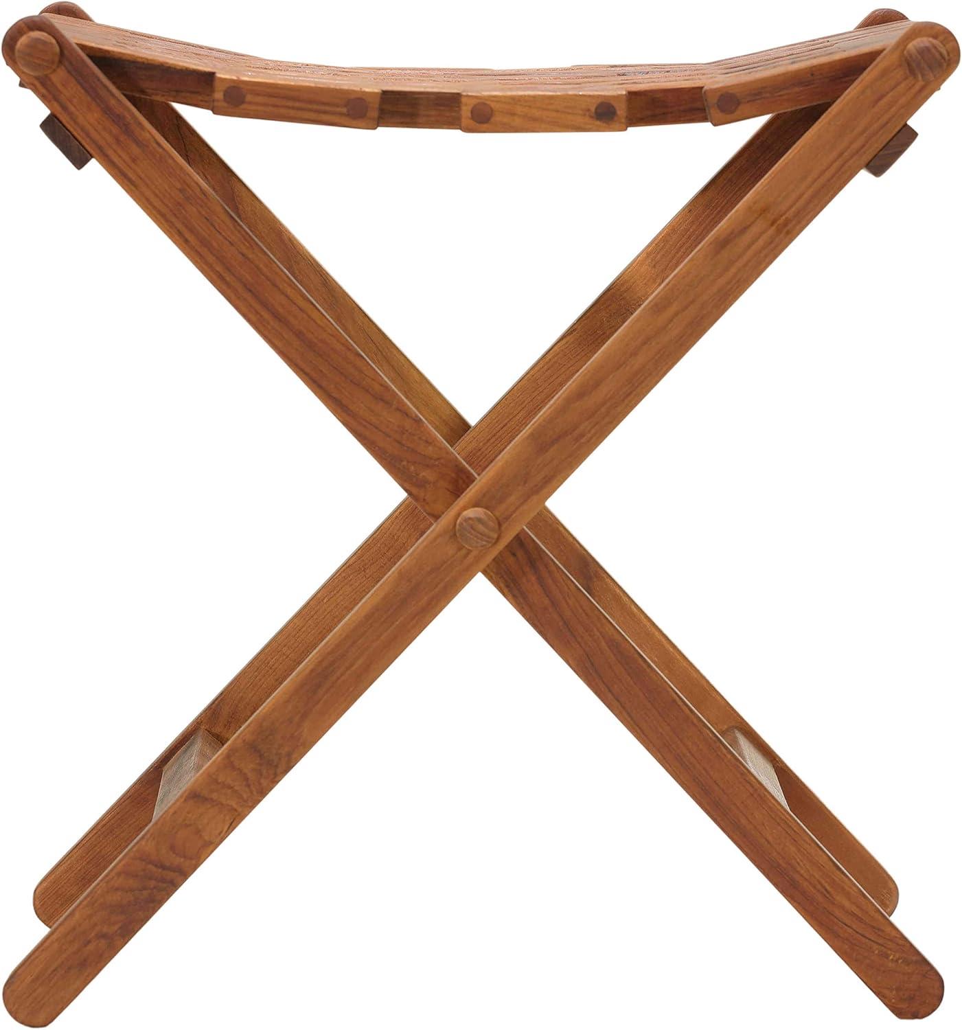 Teak Wood Mosaic Folding Stool with Trellis Design