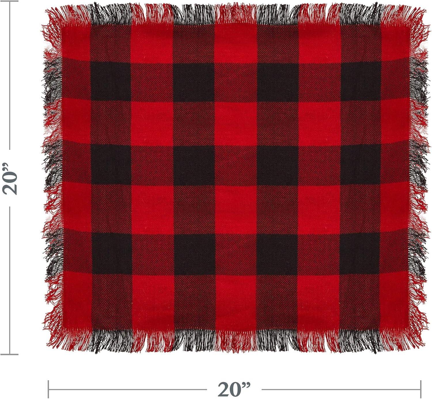 Red and Black Fringed Buffalo Plaid Cotton Napkins, Set of 4