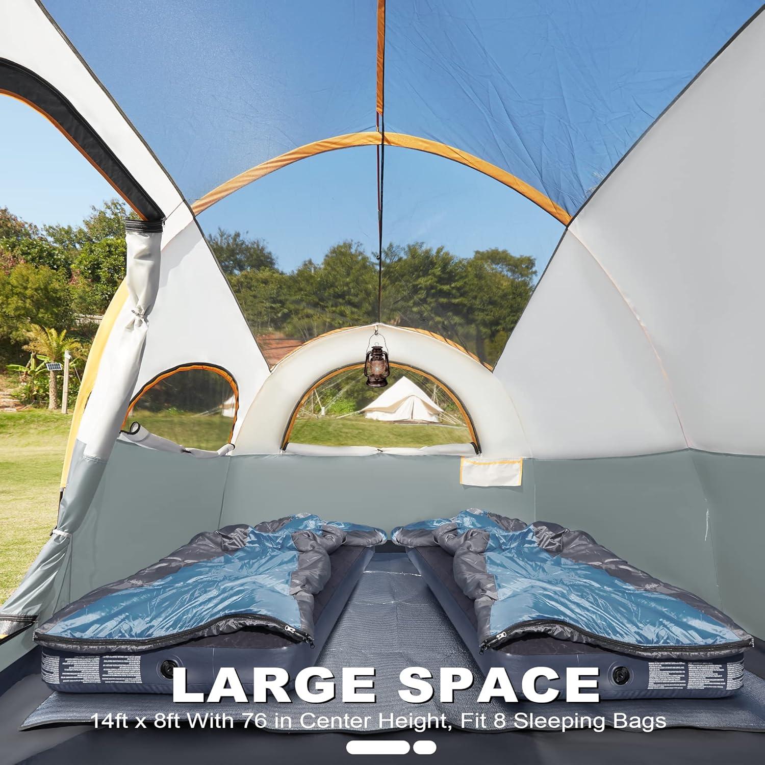 Gray 8-Person Four Season Polyester Camping Tent with Carry Bag