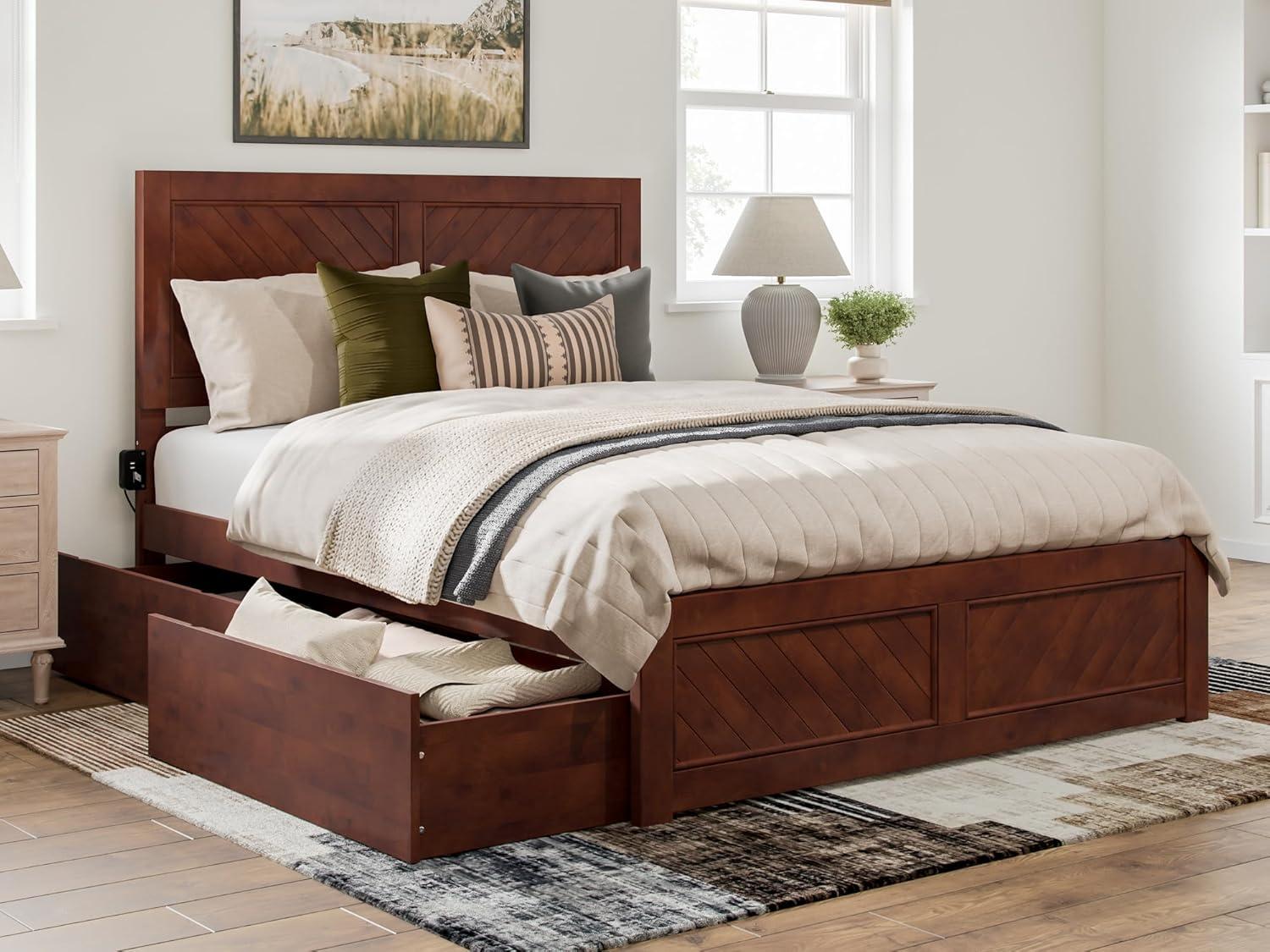 Canyon Walnut Queen Wood Platform Bed with Storage Drawers