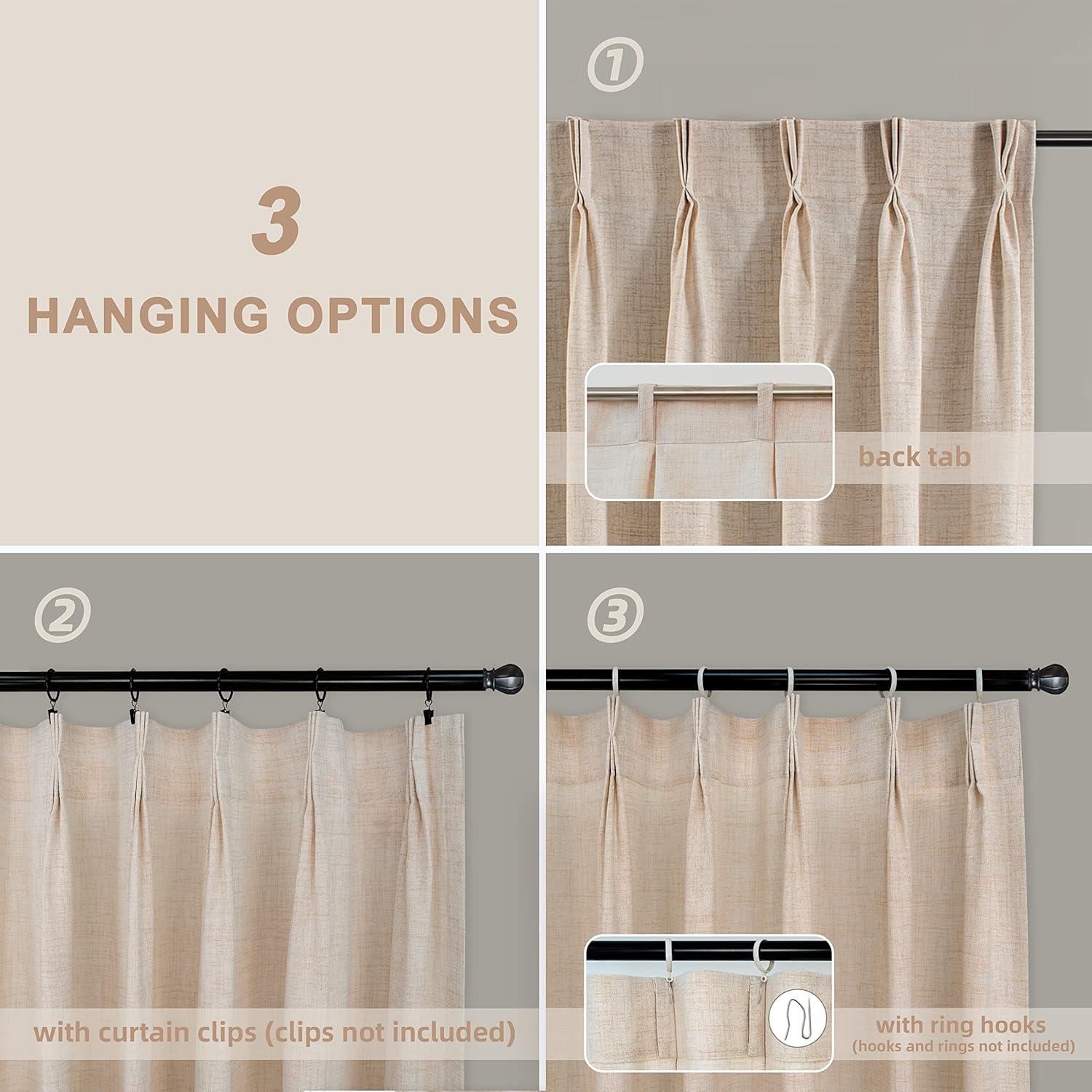 DriftAway Pinch Pleat Linen Textured Semi Sheer Solid Curtains Back Tabs Beige 30" Width X 96" Length