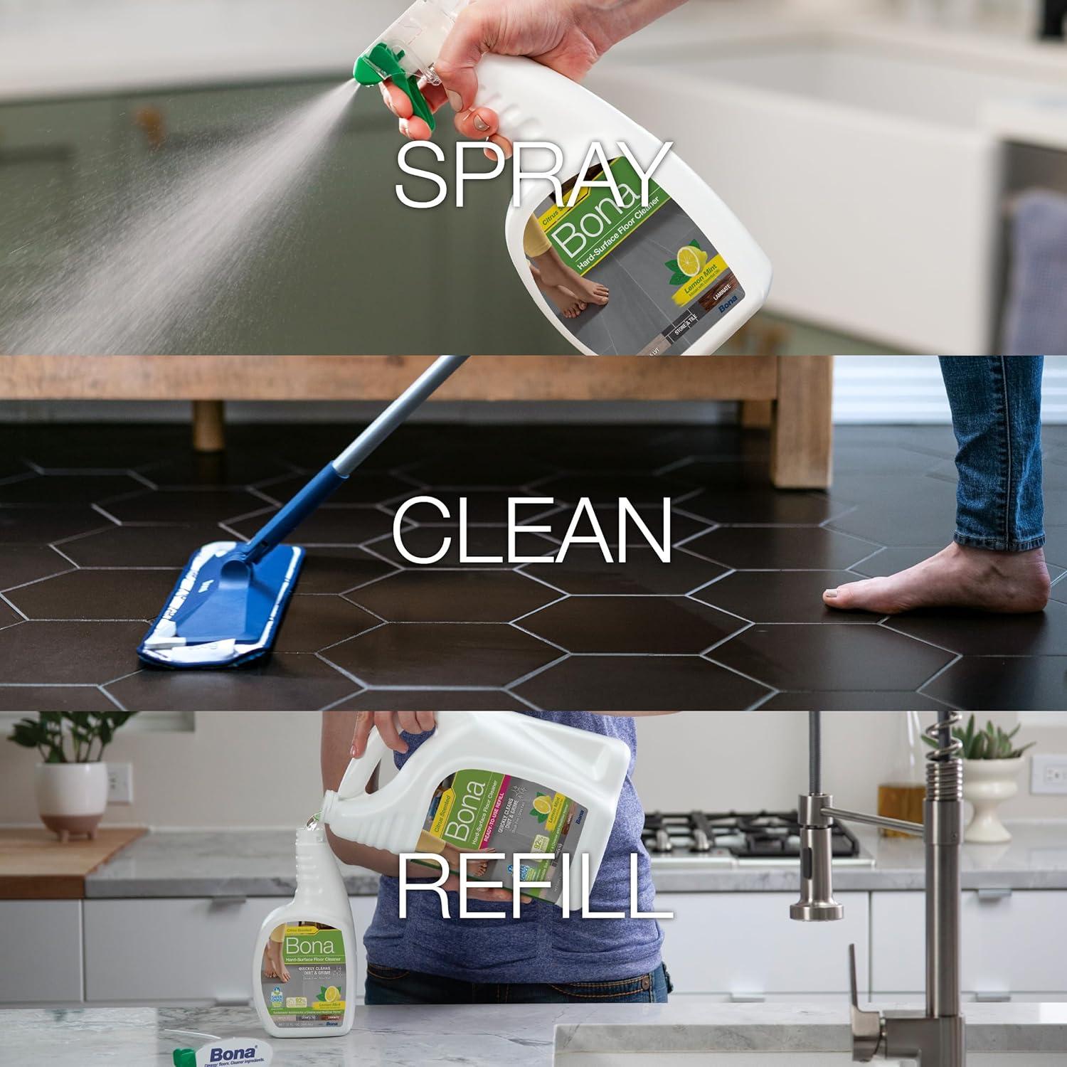 Bona Lemon Mint Cleaning Products Multi-Surface Cleaner Spray + Mop All Purpose Floor Cleaner - 32oz