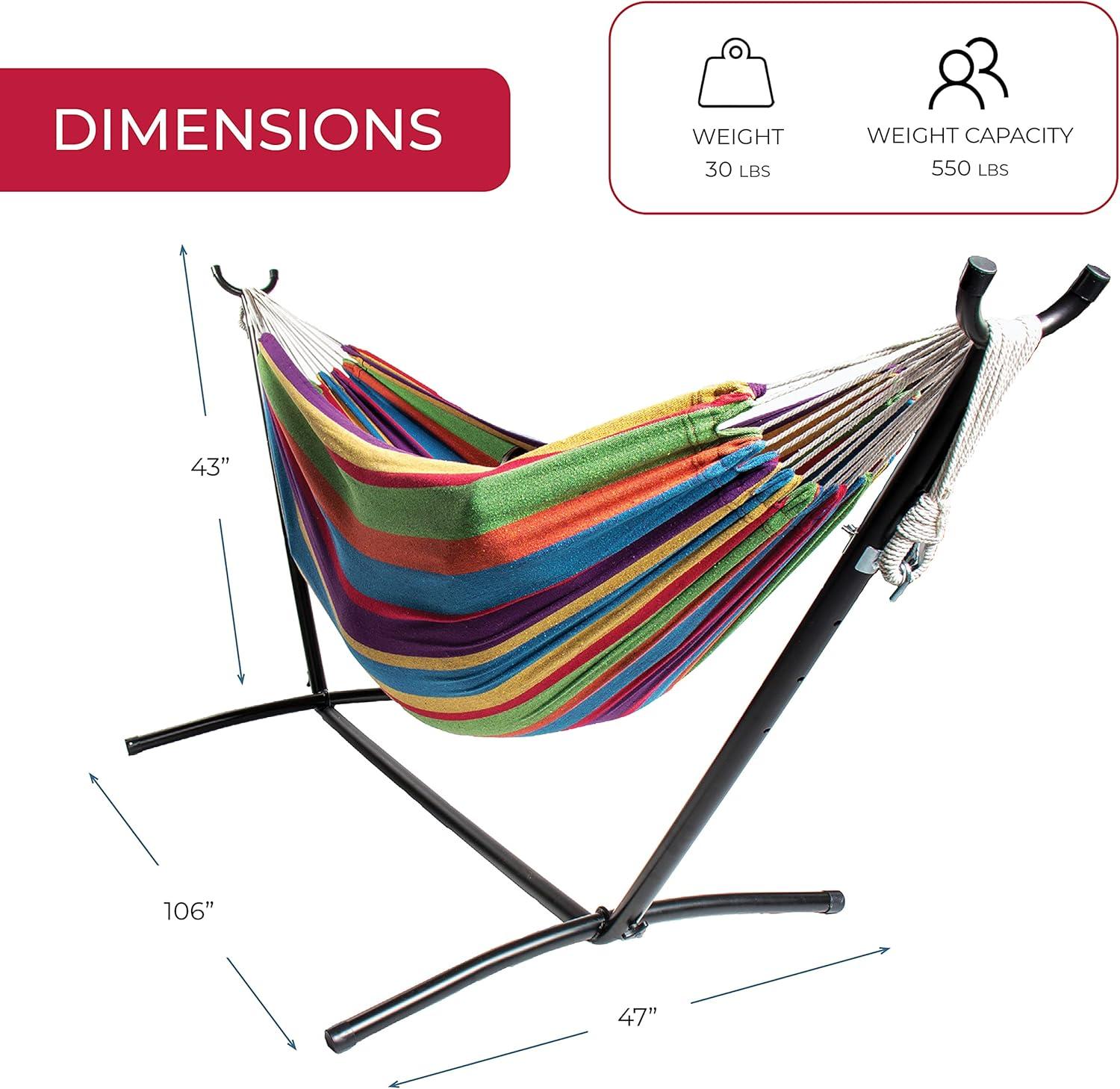 9-Foot Caribbean Rainbow Cotton Double Hammock with Stand