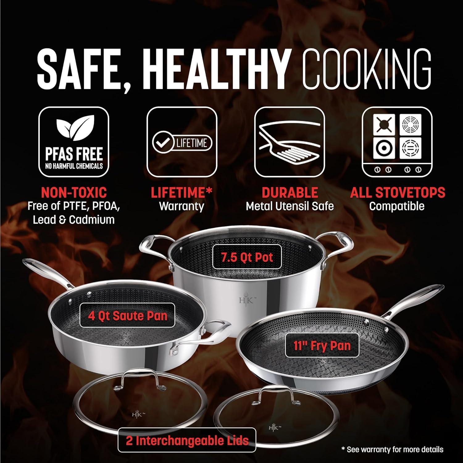 Hell's Kitchen PFAS-Free Hybrid 5 Piece Cookware Set