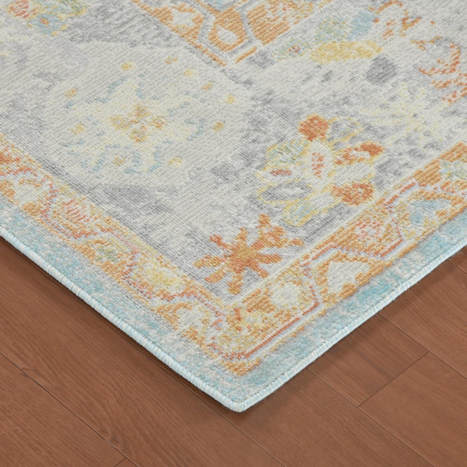 Aqua Bohemian Chic 8'9" x 11'9" Rectangular Easy-Care Area Rug