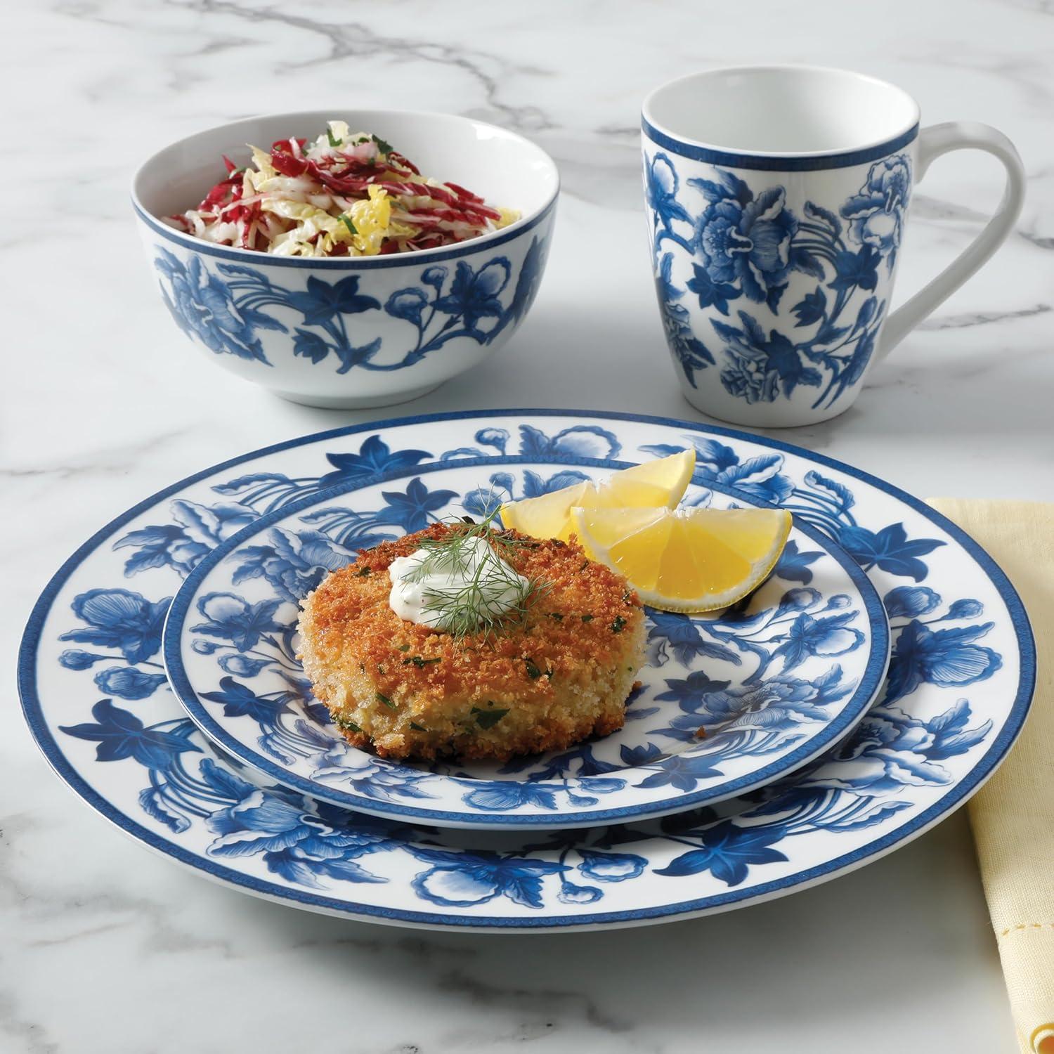 Vintage Blue Floral Porcelain 16-Piece Dinnerware Set