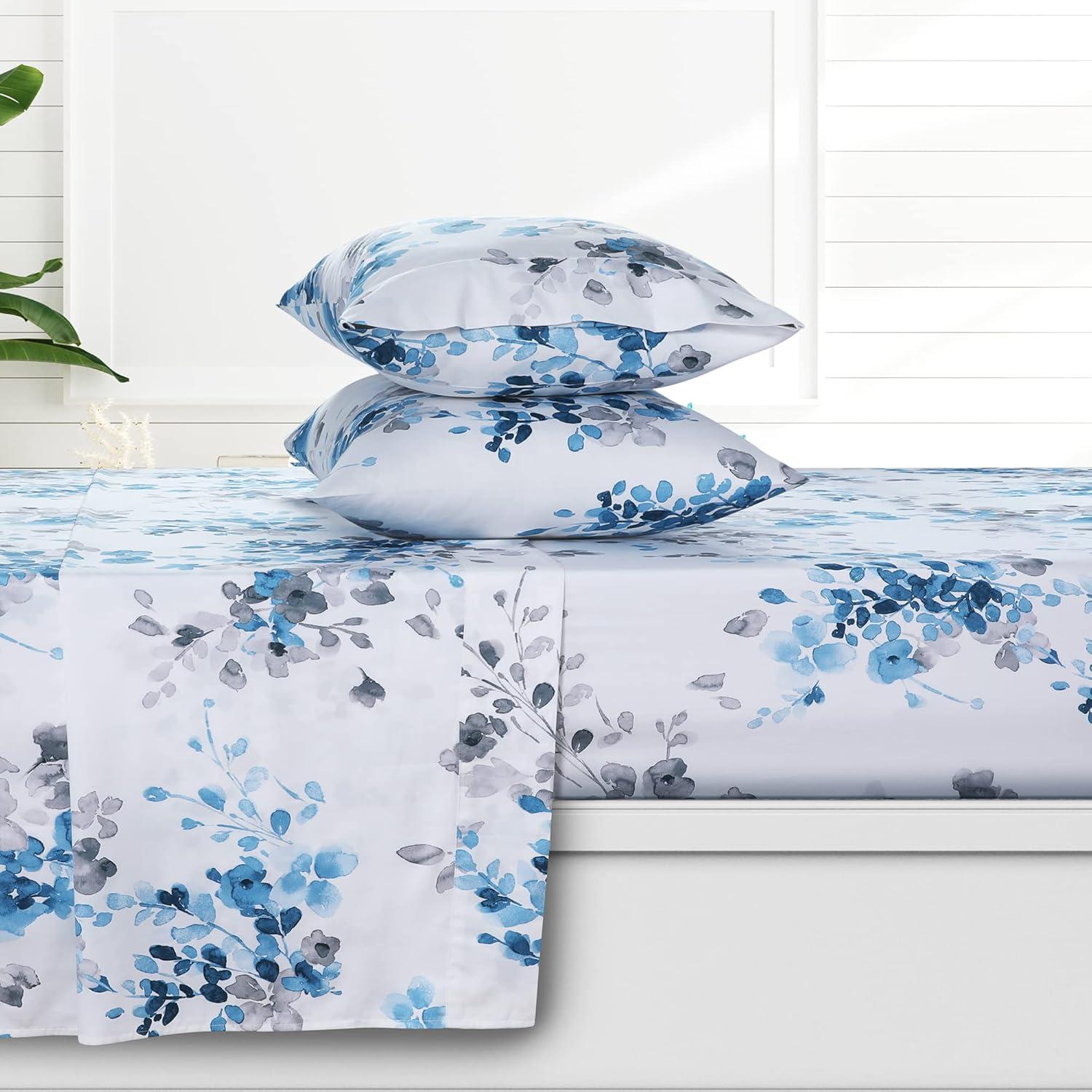 Full 300 Thread Count Organic Cotton Deep Pocket Printed Sheet Set Isabella Gray - Azores Home