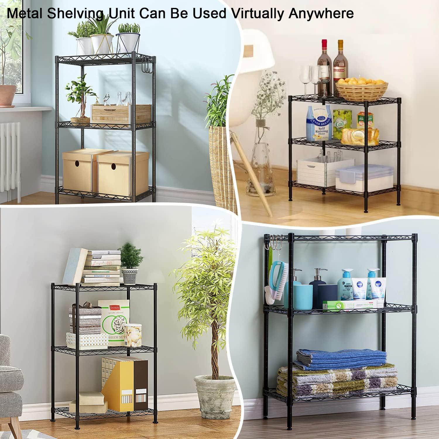 Black Adjustable 3-Tier Steel Wire Storage Shelf