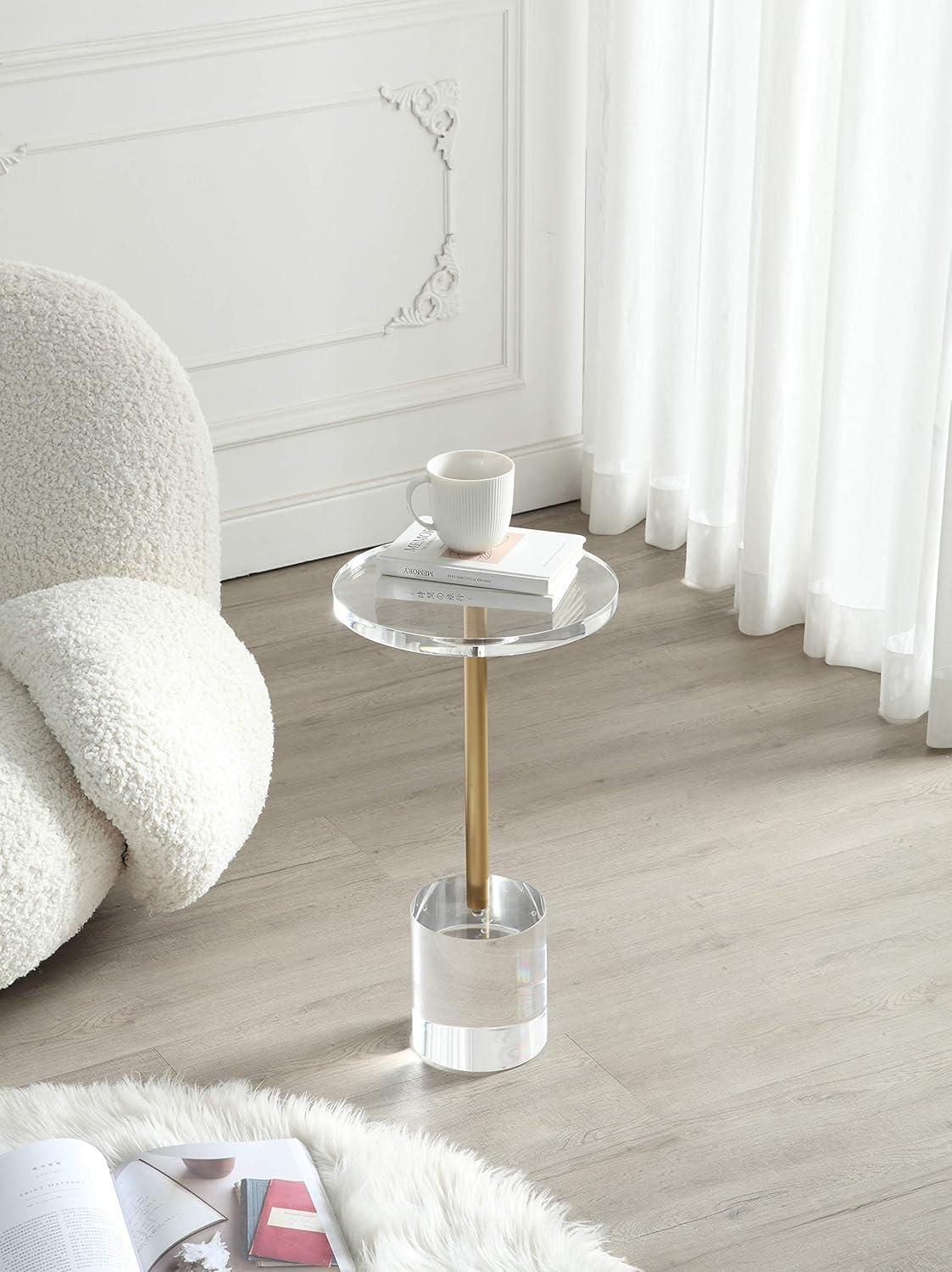 Clear Acrylic and Brass Round End Table