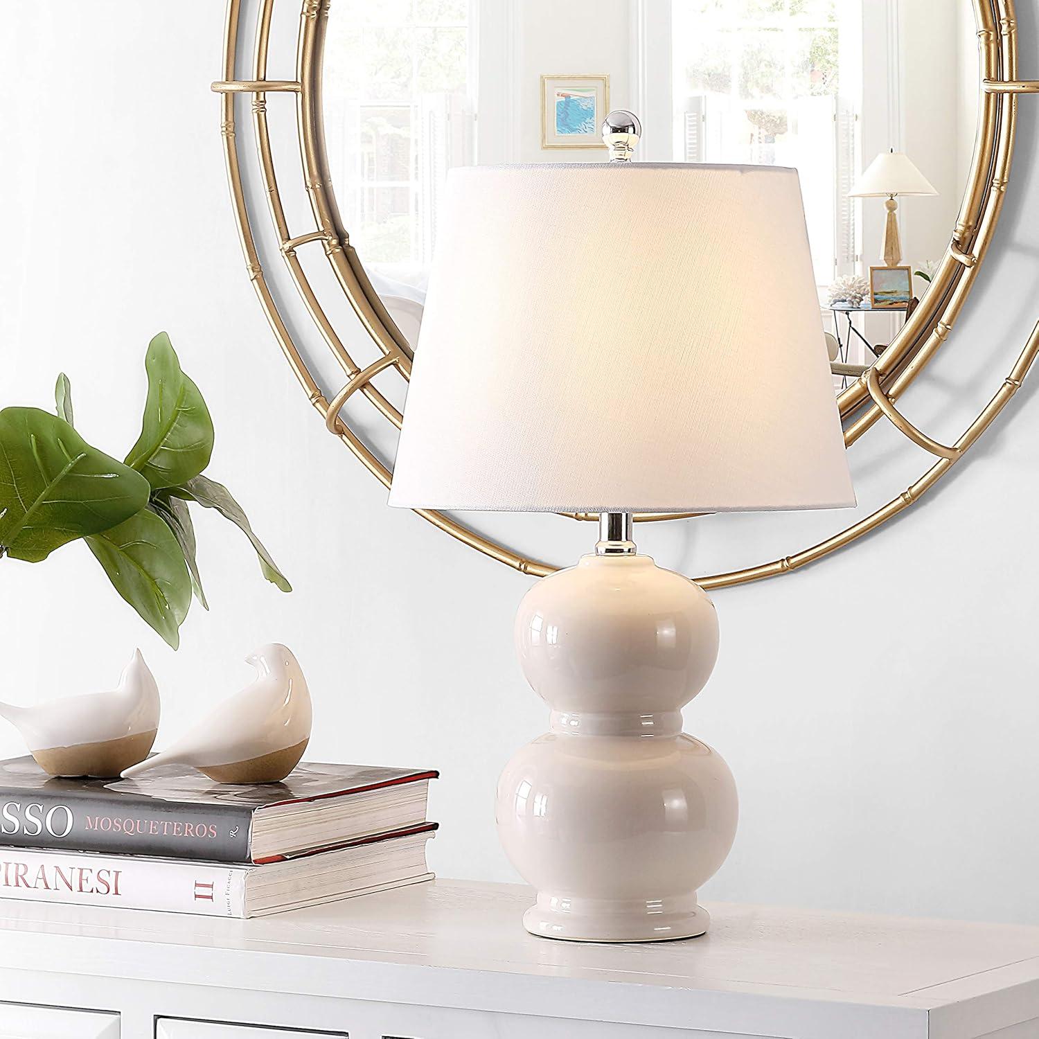 Ivory Ceramic Double Gourd Table Lamp with White Shade