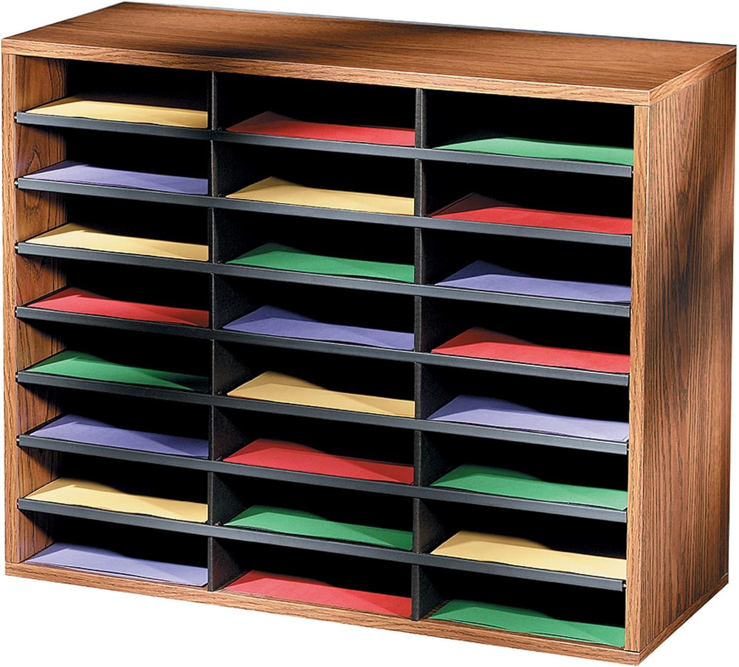 Medium Oak 24-Compartment Particleboard Literature Organizer