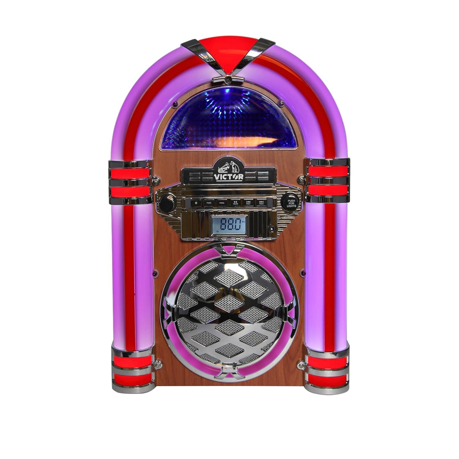 Victor Bluetooth CD Jukebox Speaker with FM Radio & Multicolor LED Lighting