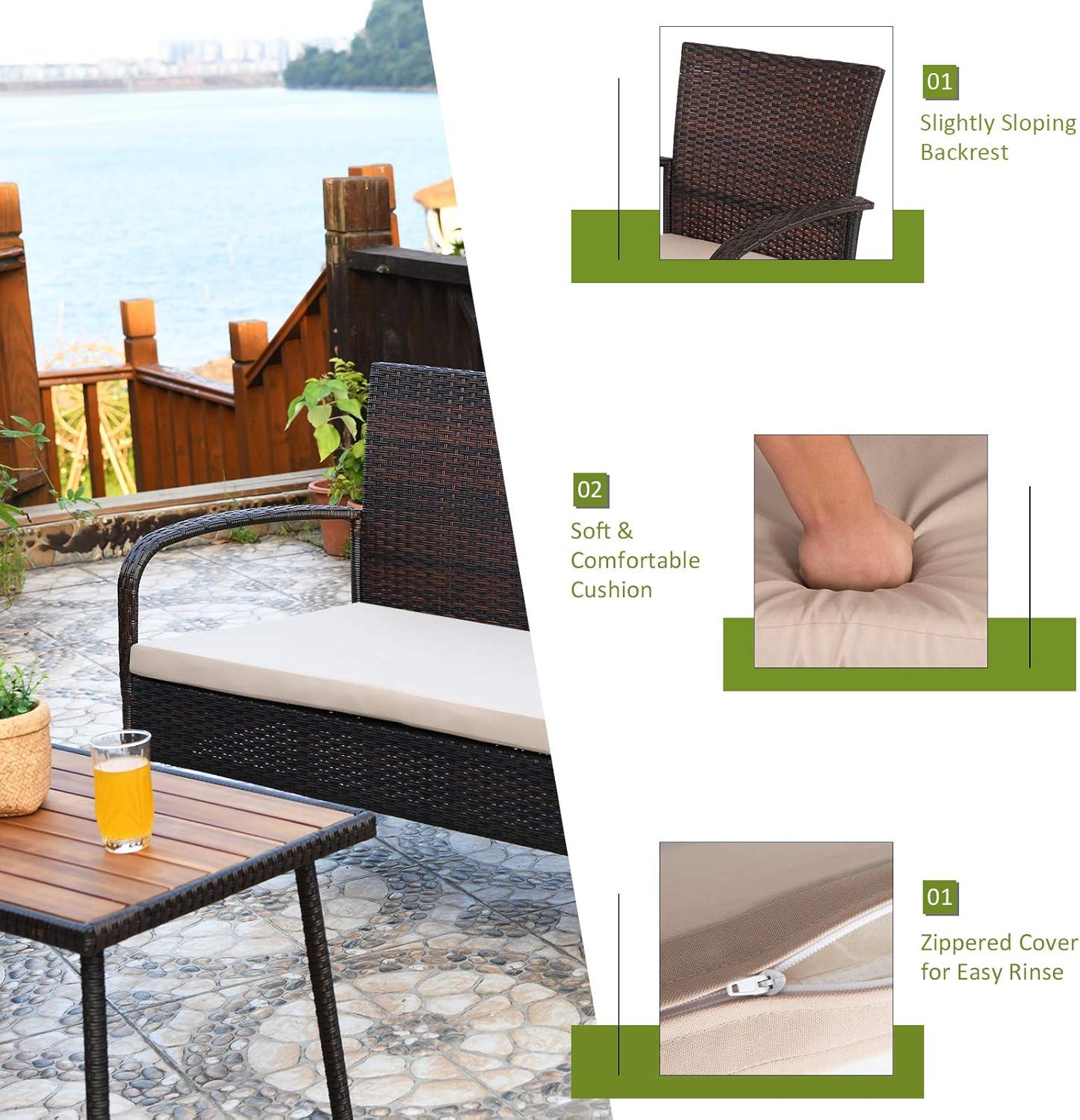 Tangkula 4PCS Cushioned Rattan Patio Conversation Set Outdoor Furniture Set