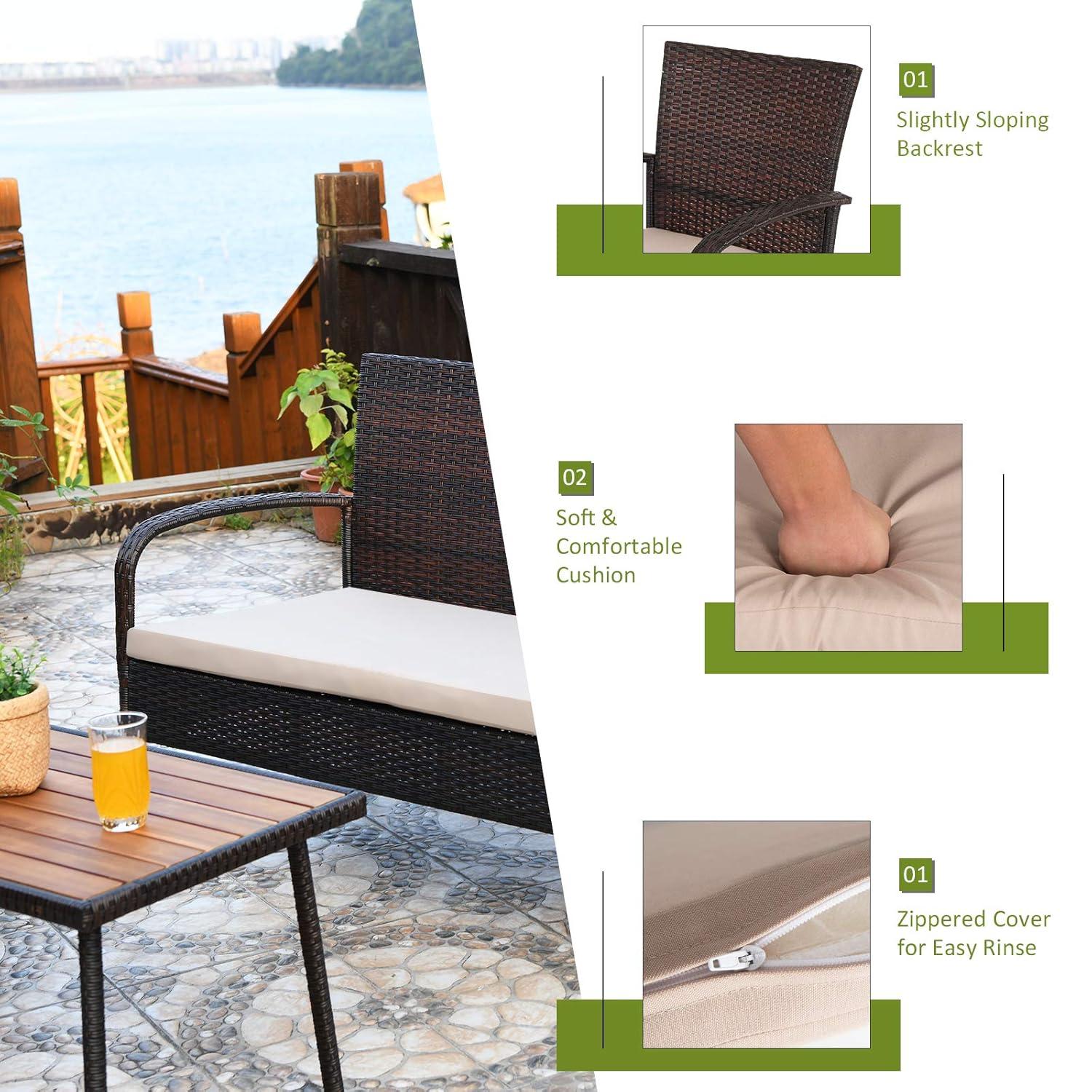 Tangkula 4PCS Cushioned Rattan Patio Conversation Set Outdoor Furniture Set