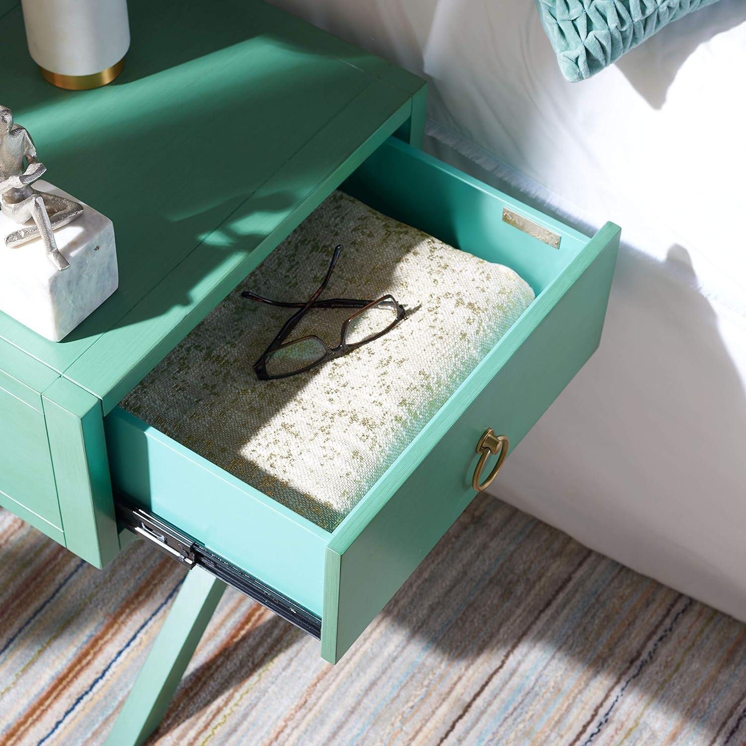 SAFAVIEH Odilia 1 Drawer Solid Retro Nightstand, Turquoise