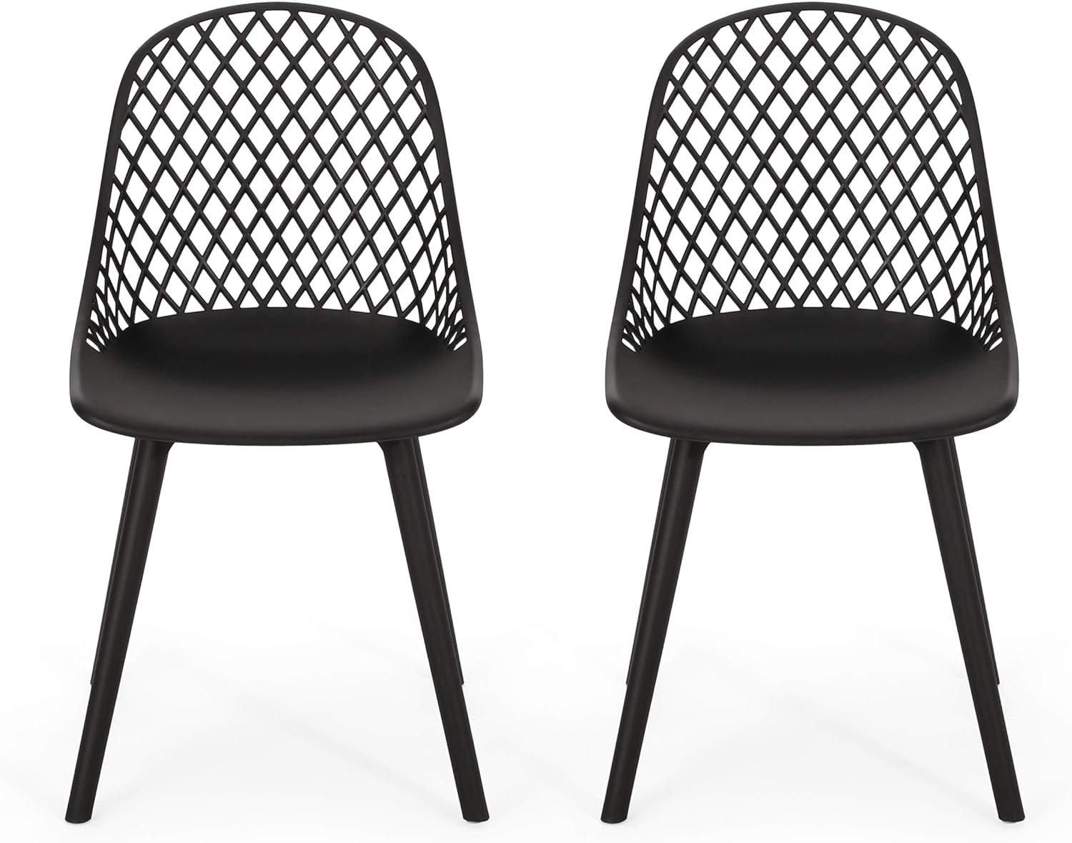 Black Diamond Mesh Outdoor Dining Chairs Set of 2