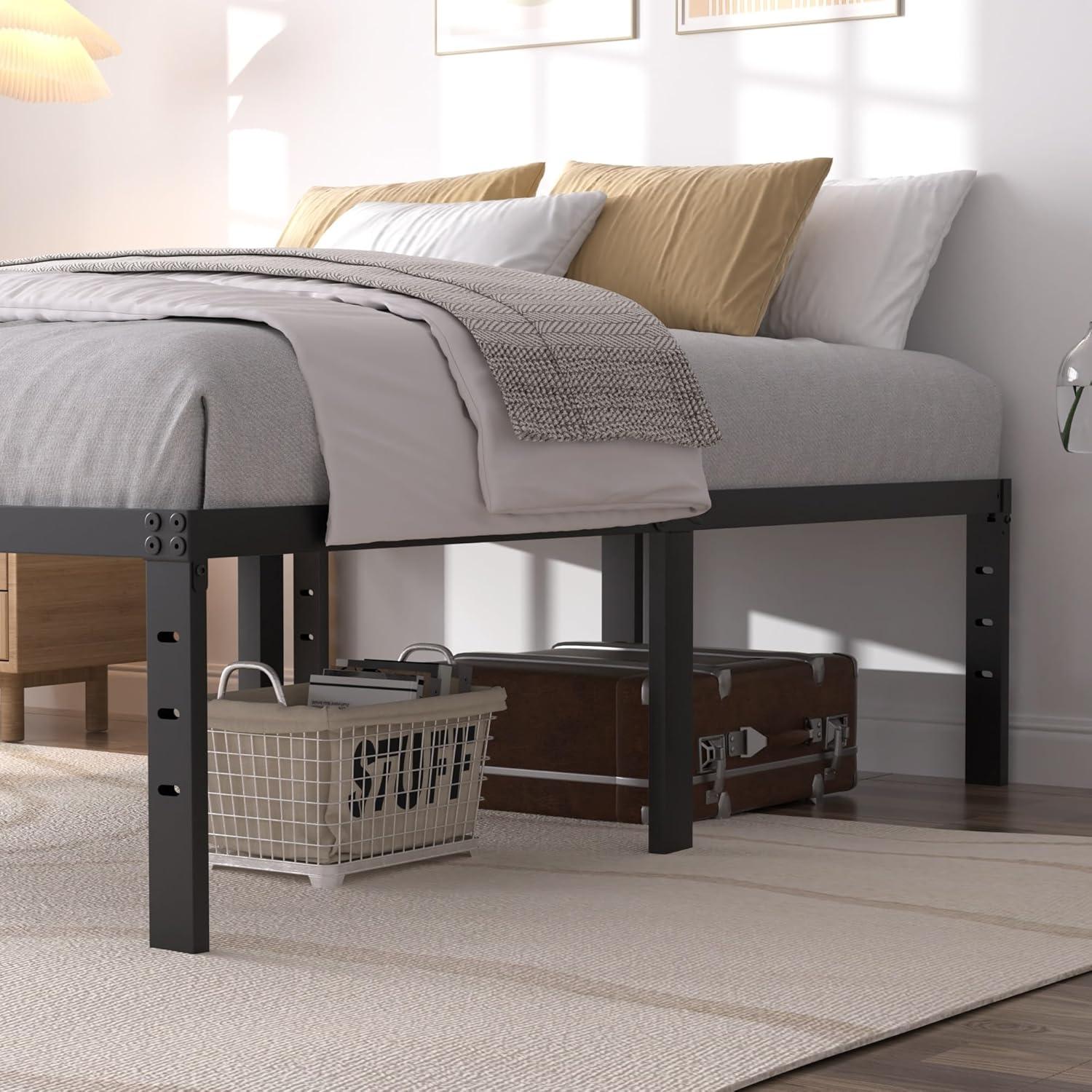 King Black Metal Frame 16 Inch Platform Bed with Storage