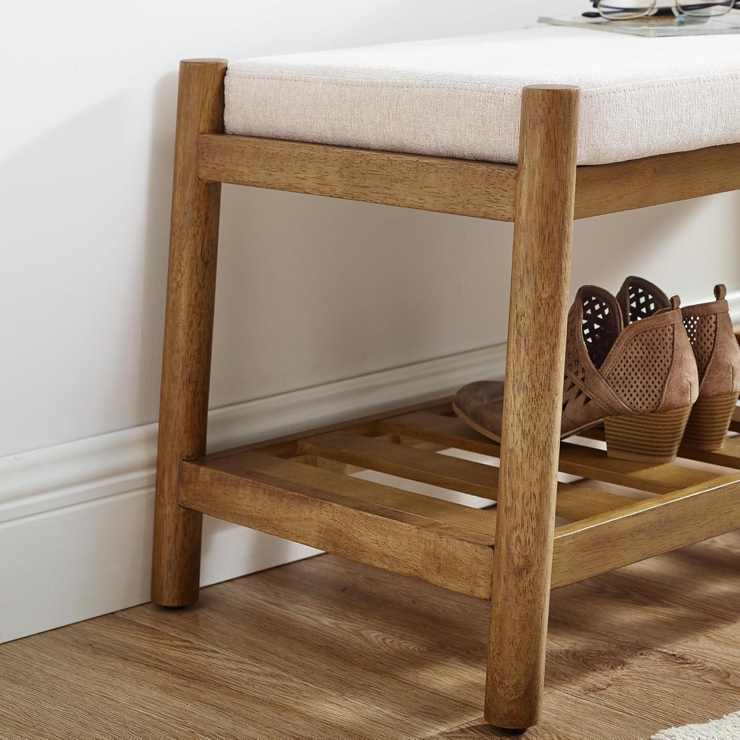 Upholstered Entryway Bench, Bedroom Bench for End of Bed, Dining Bench with Padded Seat for Kitchen, Living Room, Fabric Rubber Wood Indoor Bench (Beige)