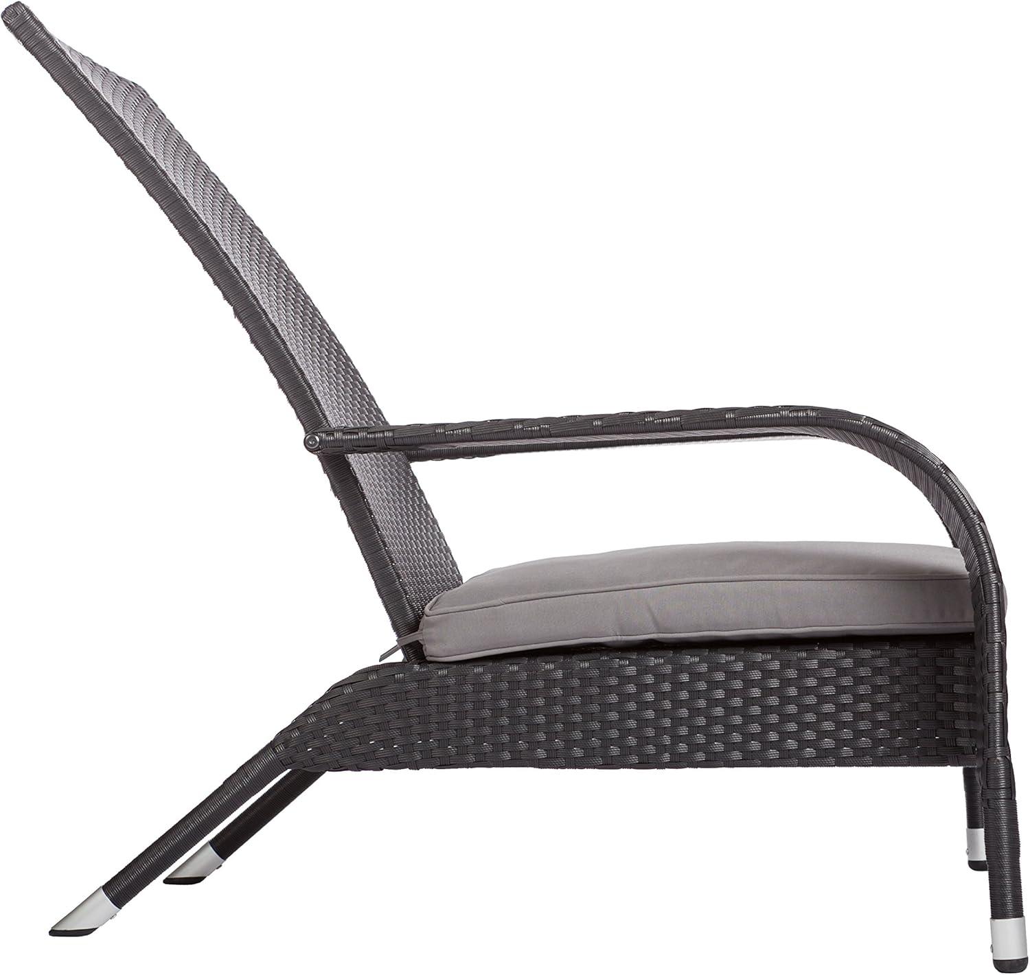 Sleek Black Coconino Resin Wicker Adirondack Chair with Grey Cushion