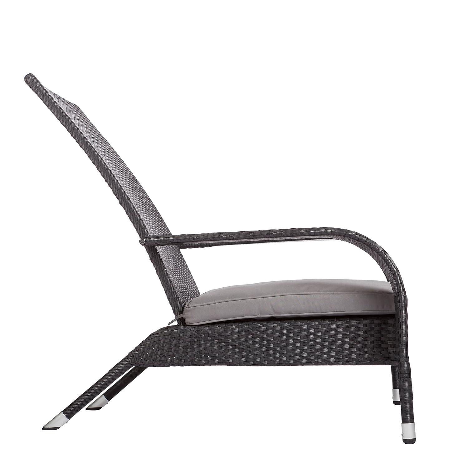 PatioSense Patio Sense Coconino Wicker Chair All Weather Adirondack Style Chair Grey Outdoor Cushion Included - Black