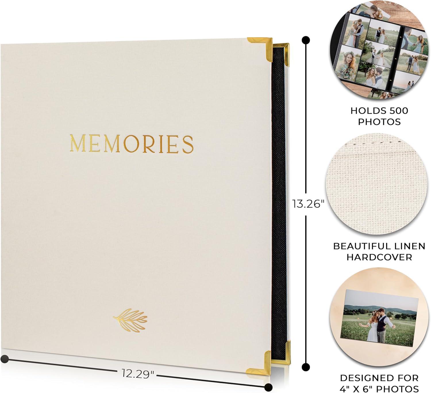 Beautiful Linen Photo Album For 4x6 Photos - Safely Holds Up To 500 Pictures of Unique Memories - The Perfect Large Photo Book To Store All Pictures of Treasured Family, Baby or Wedding Moments
