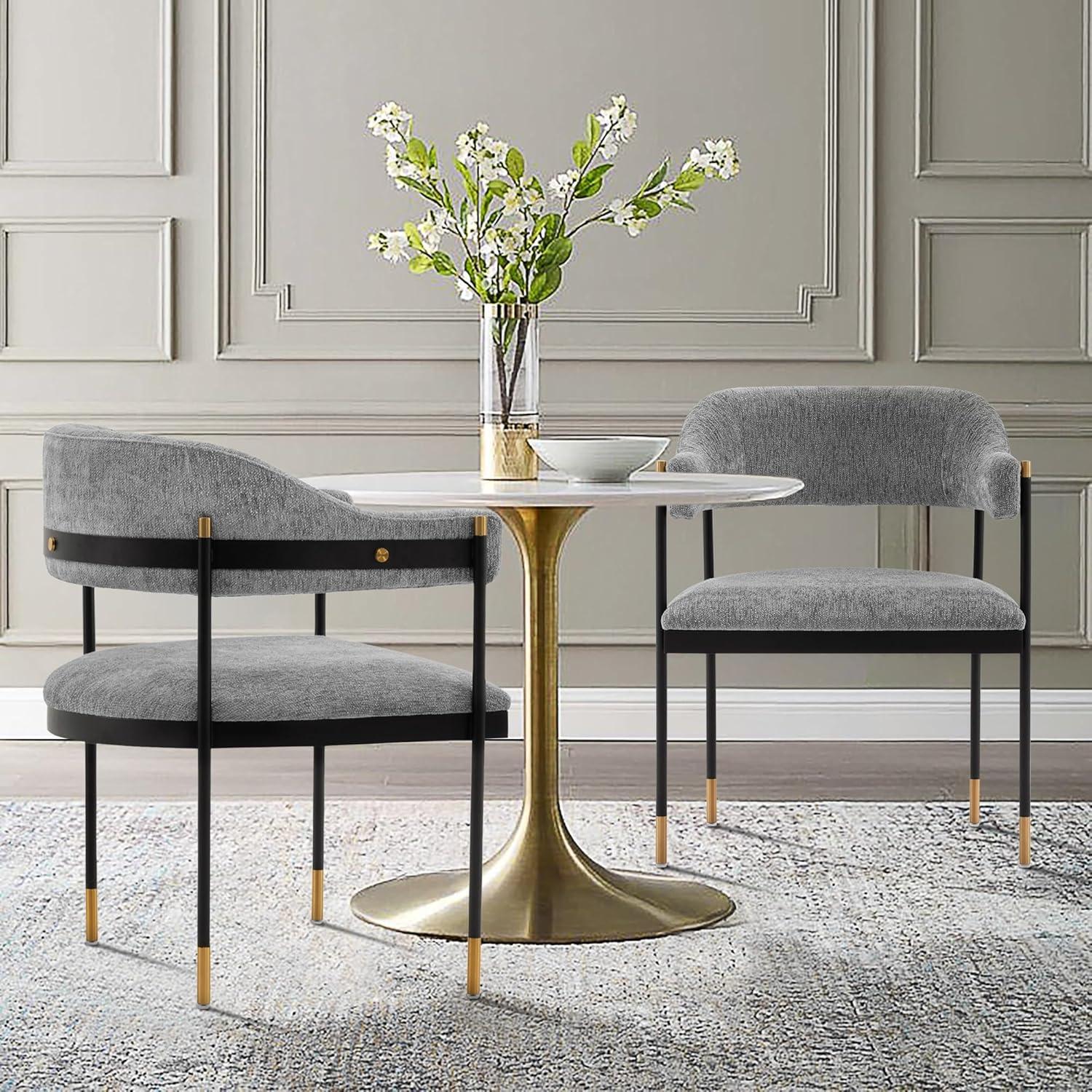 Lia Modern Boucle Upholstered Dining Armchair Gray - Manhattan Comfort: Brushed Gold Accents, No Assembly Required