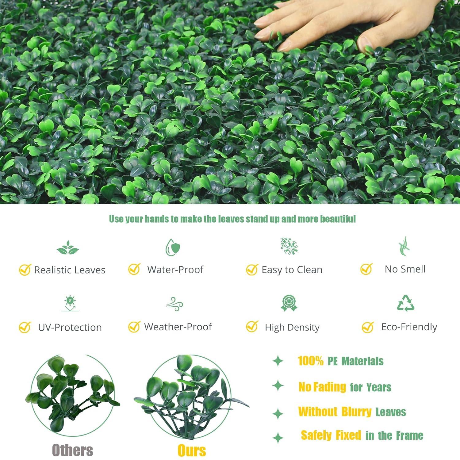 Decwin 24 Pieces 20" X 20" Artificial Grass Wall Backdrop Green Backdrop Wall Greenery Wall Boxwood Panels UV Stable for Indoor Outdoor Decor Garden Fence Backdrop