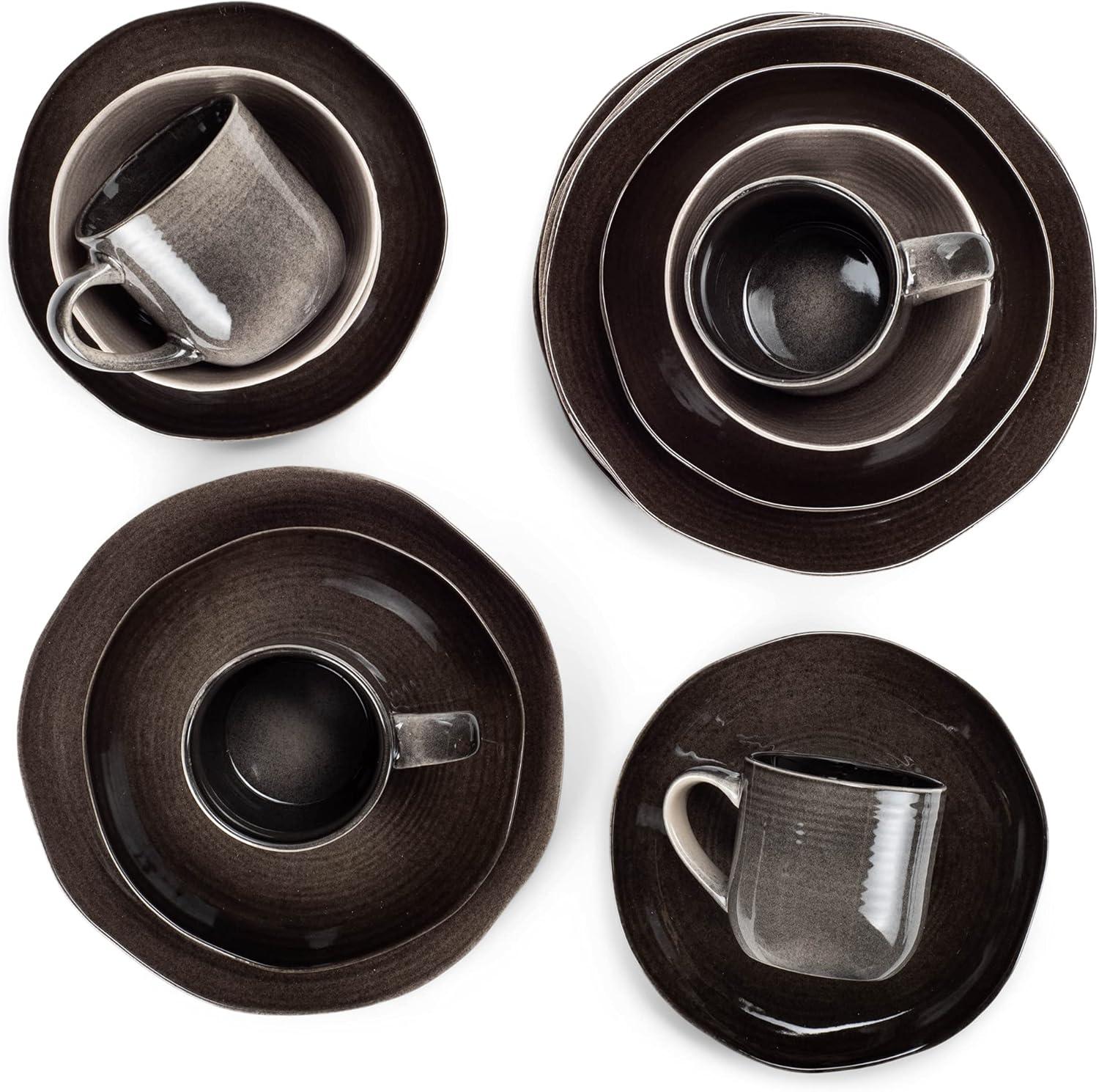 Elanze Designs 16-Piece Reactive Glaze Ceramic Stoneware Dinnerware - Service for 4, Mocha Grey Ombre