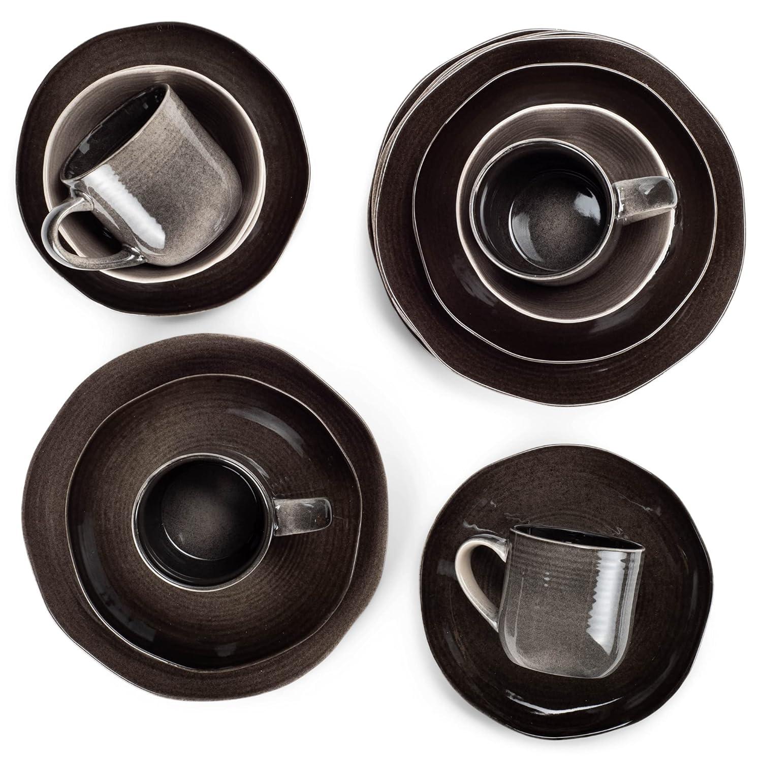Elanze Designs 16-Piece Reactive Glaze Ceramic Stoneware Dinnerware - Service for 4, Mocha Grey Ombre