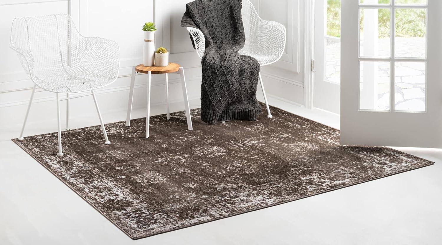 Casino Sofia 6' 1" Square Brown Indoor Easy-Care Rug