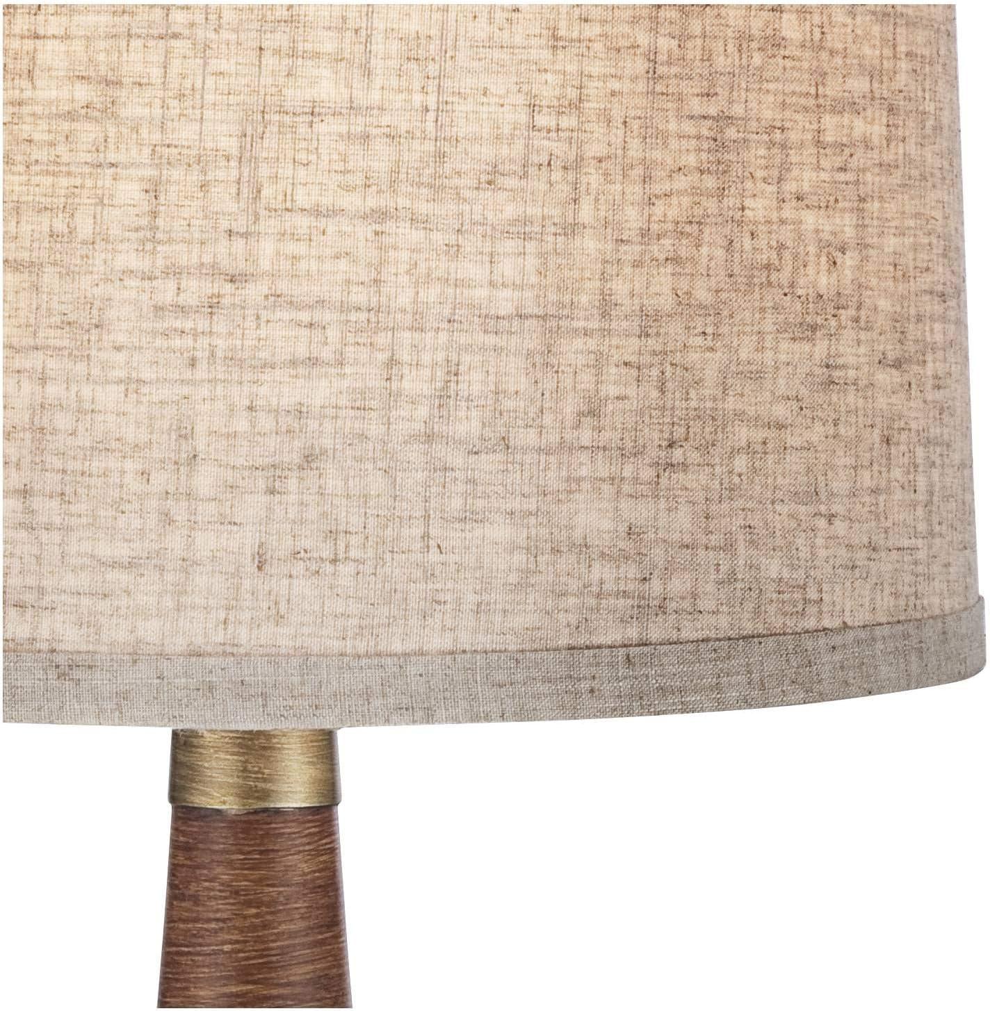 Mid-Century Walnut Faux Wood Table Lamp with Linen Shade