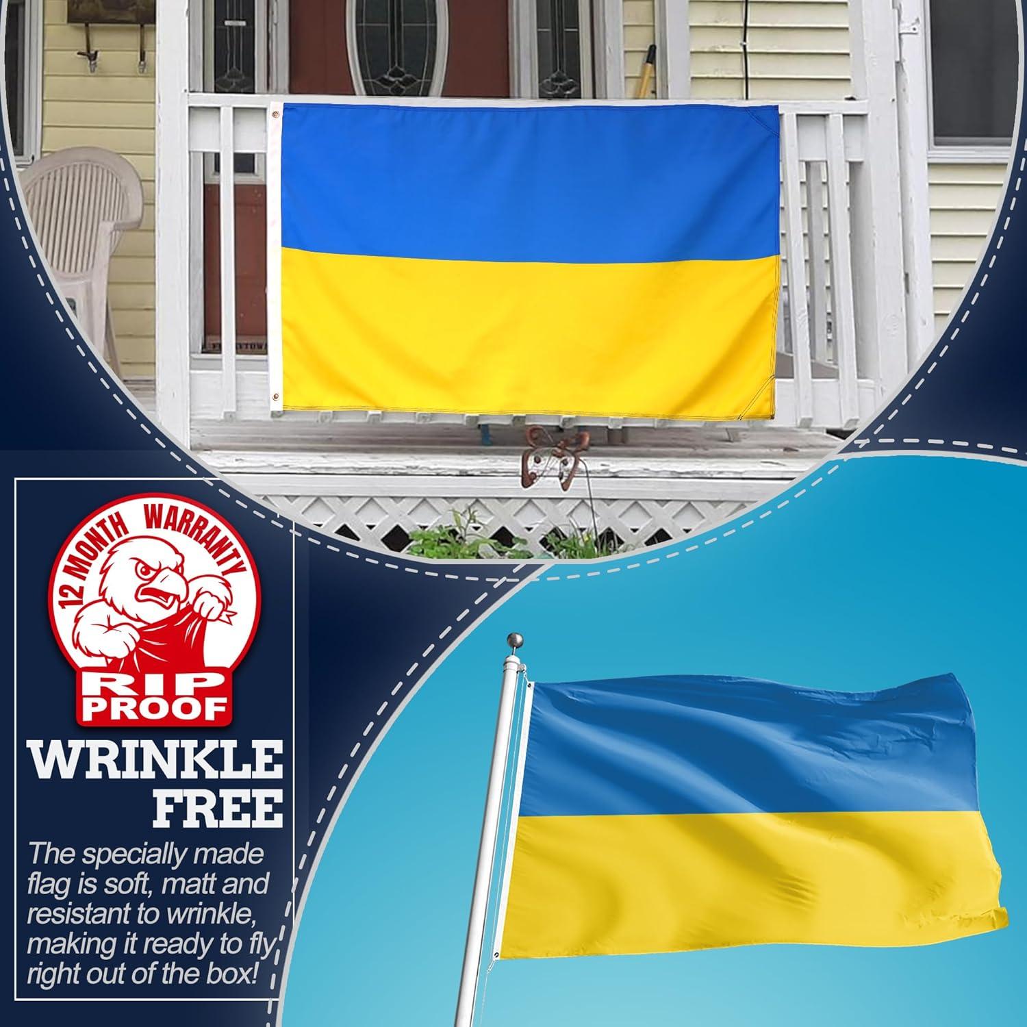 Anley Rip-Proof Double Sided 3-Ply Ukraine Flag 3x5 Ft - The Strongest Longest Lasting Ukrainian National Flag 3X5 Ft