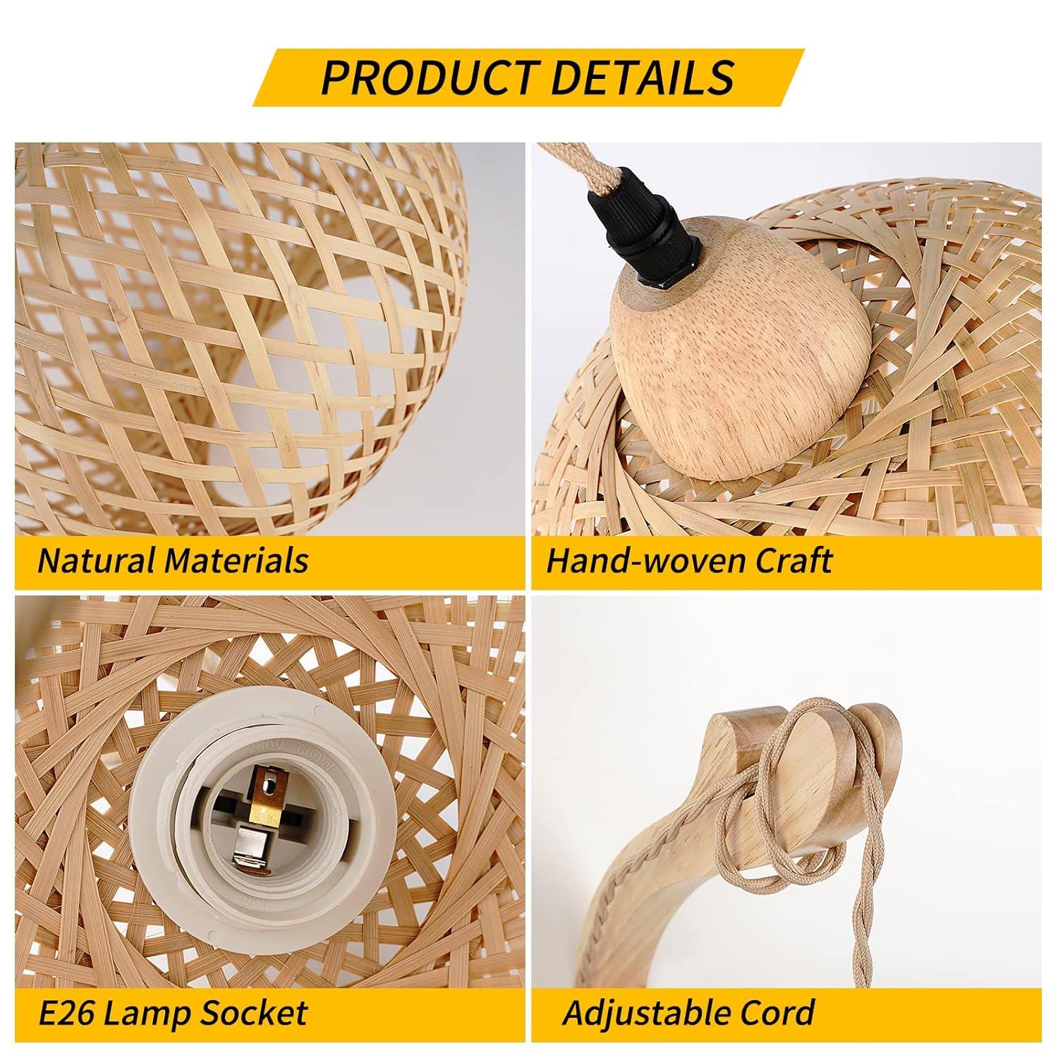 Bay Isle Home™ Cateno Bamboo Wall Sconces Set Of Two Plug In, Boho Wall Lamp With Plug In Cord, Farmhouse Wall Light Fixtures With 9.84FT On/Off Switch Cord, Rattan Sconces Wall Lighting For Bedroom Living Room (Set of 2)