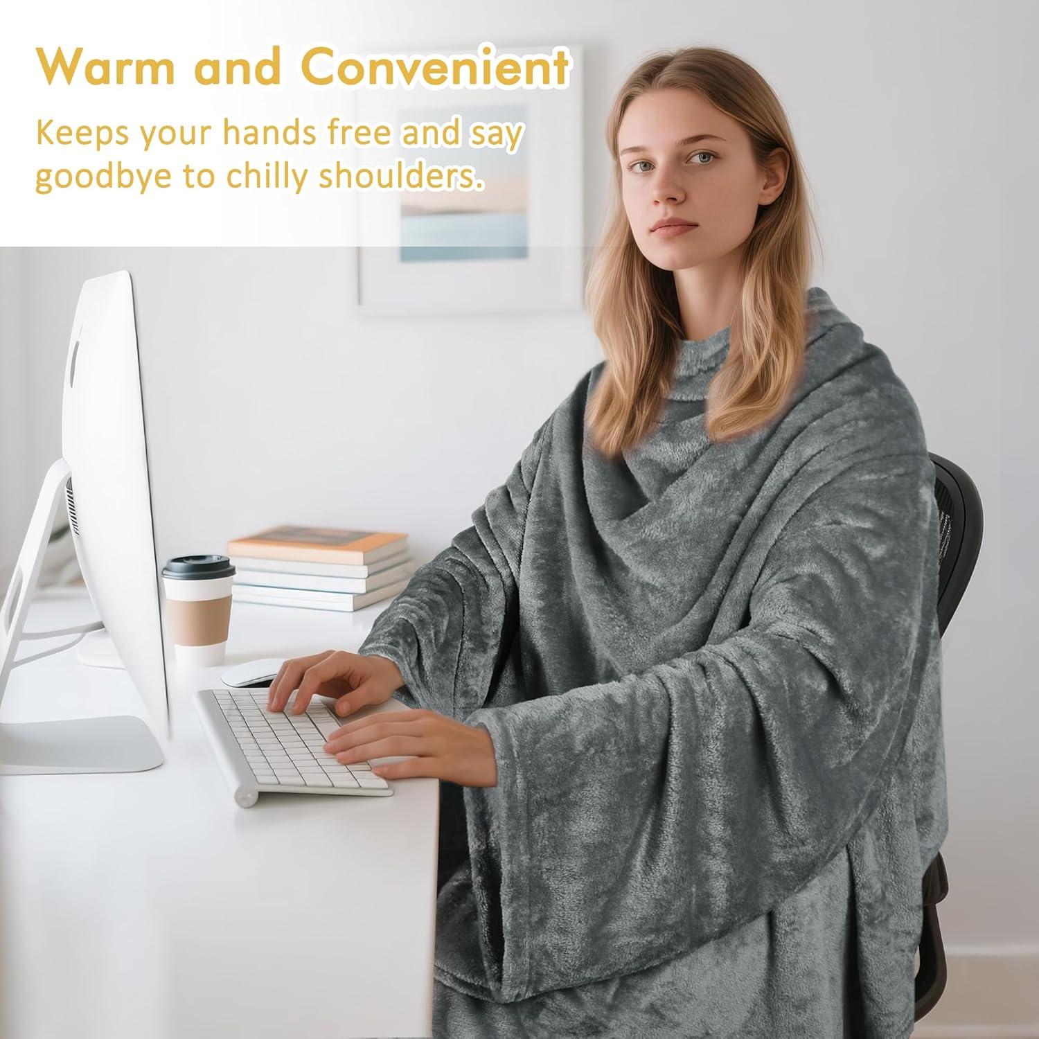 Catalonia Wearable Fleece Blanket with Sleeves & Foot pockets for Men Women, Plush Wrap Sleeved Throw Blanket