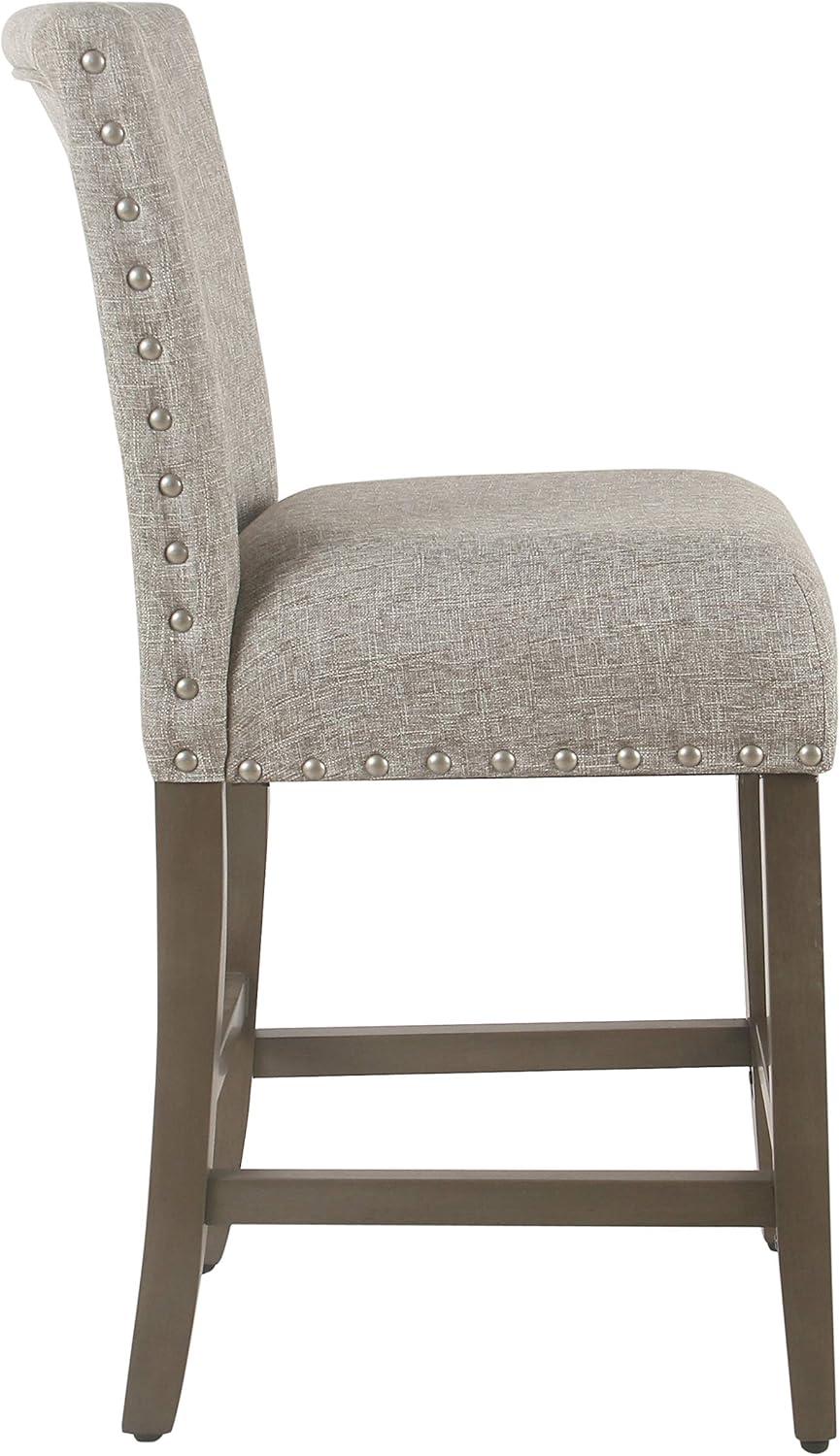 Sterling Gray 24" Upholstered Wood and Acrylic Counter Stool with Nailhead Trim