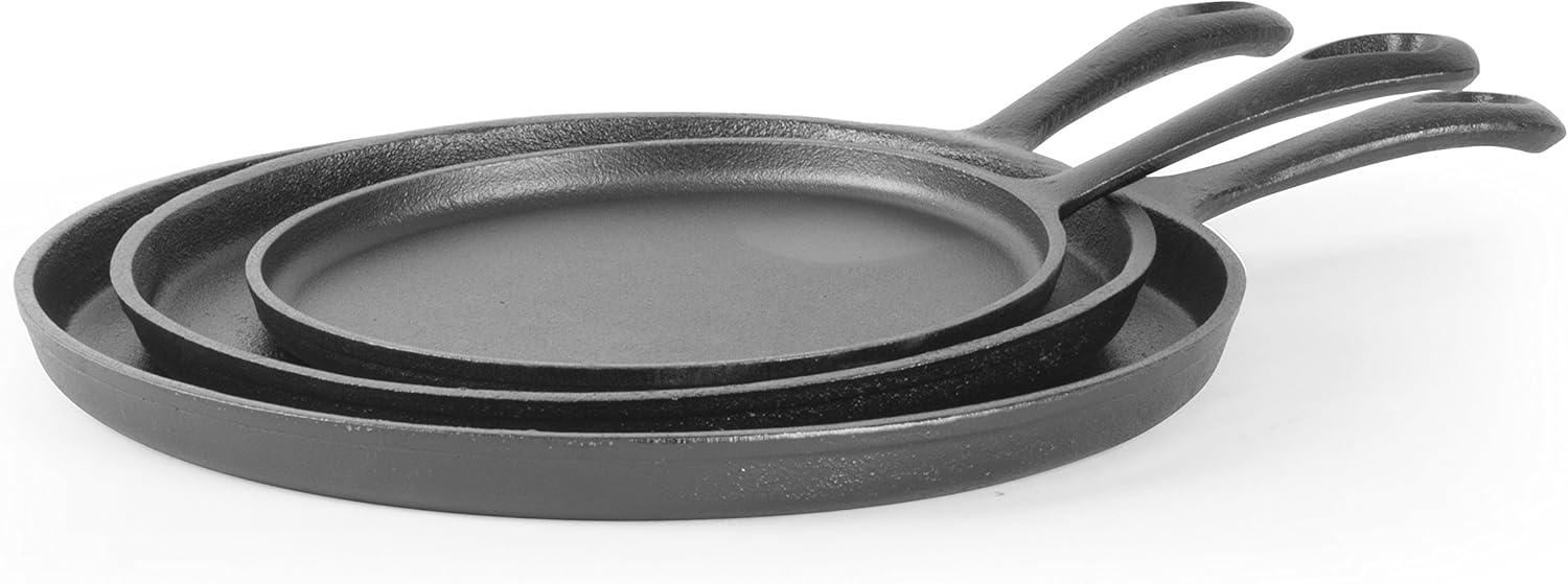 Pre-Seasoned Black Cast Iron 3-Piece Griddle Set