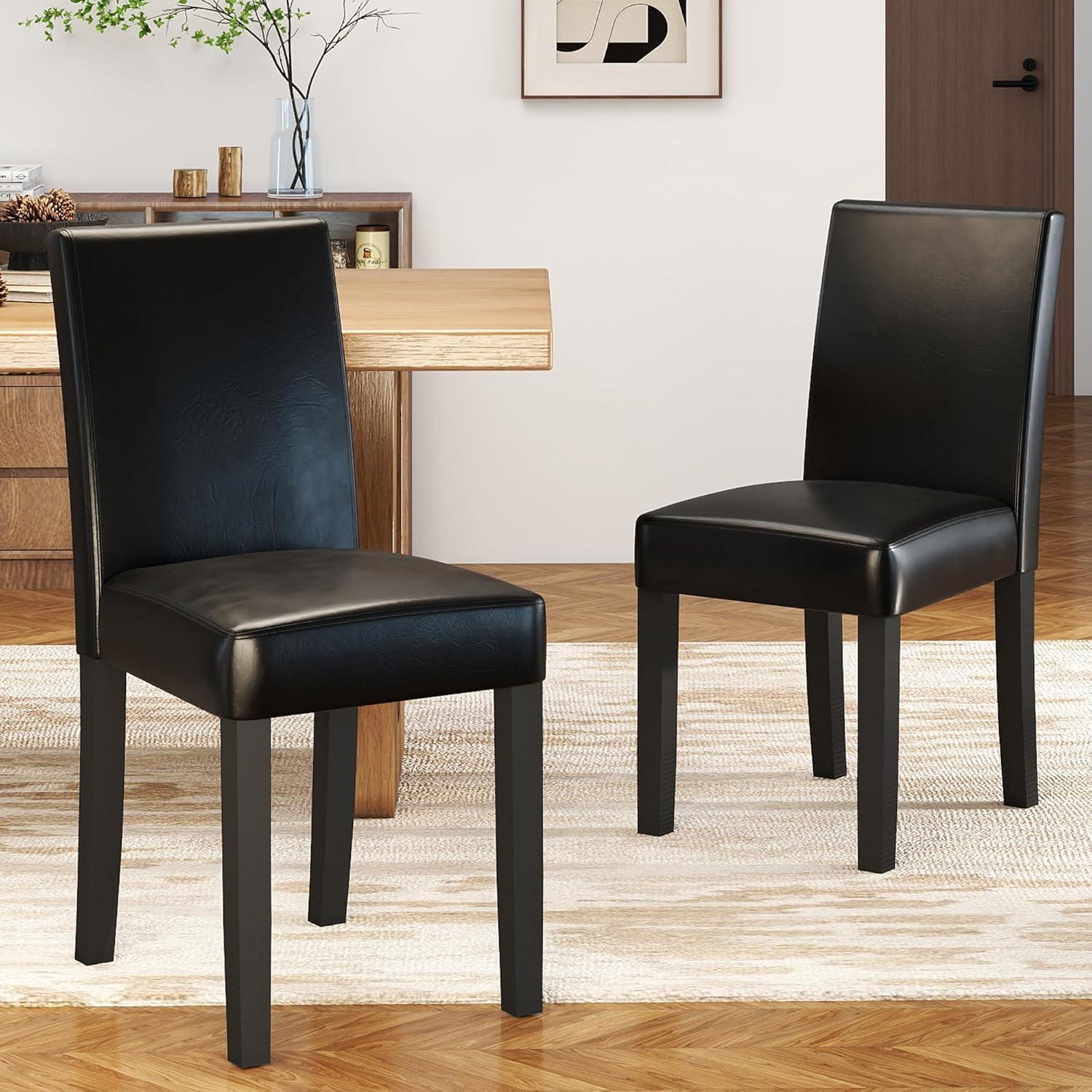 Tangkula Dining Chair Set of 4 w/ Acacia Wood Frame & Rubber Wood Legs Padded Backrest Black