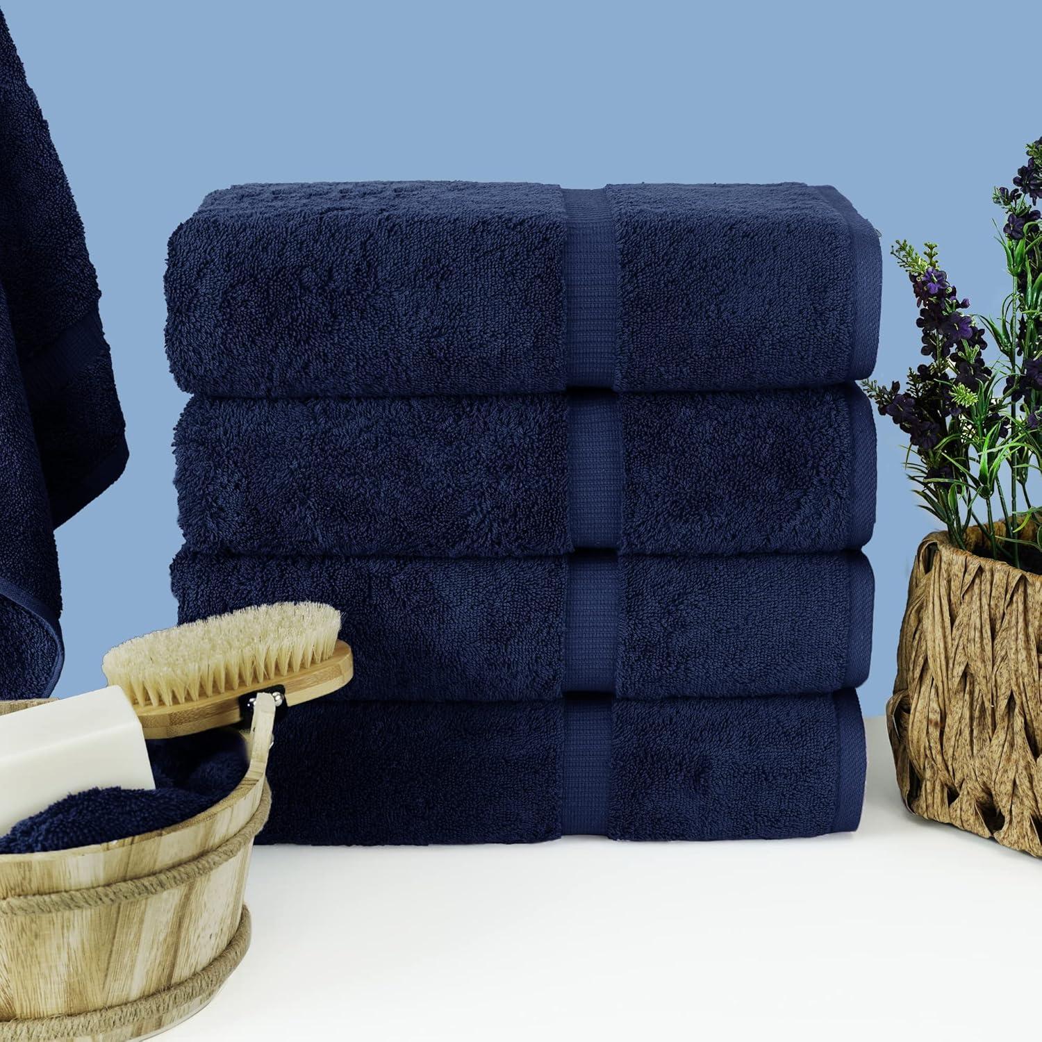 Navy Oversized Turkish Cotton Bath Towels Set of 4