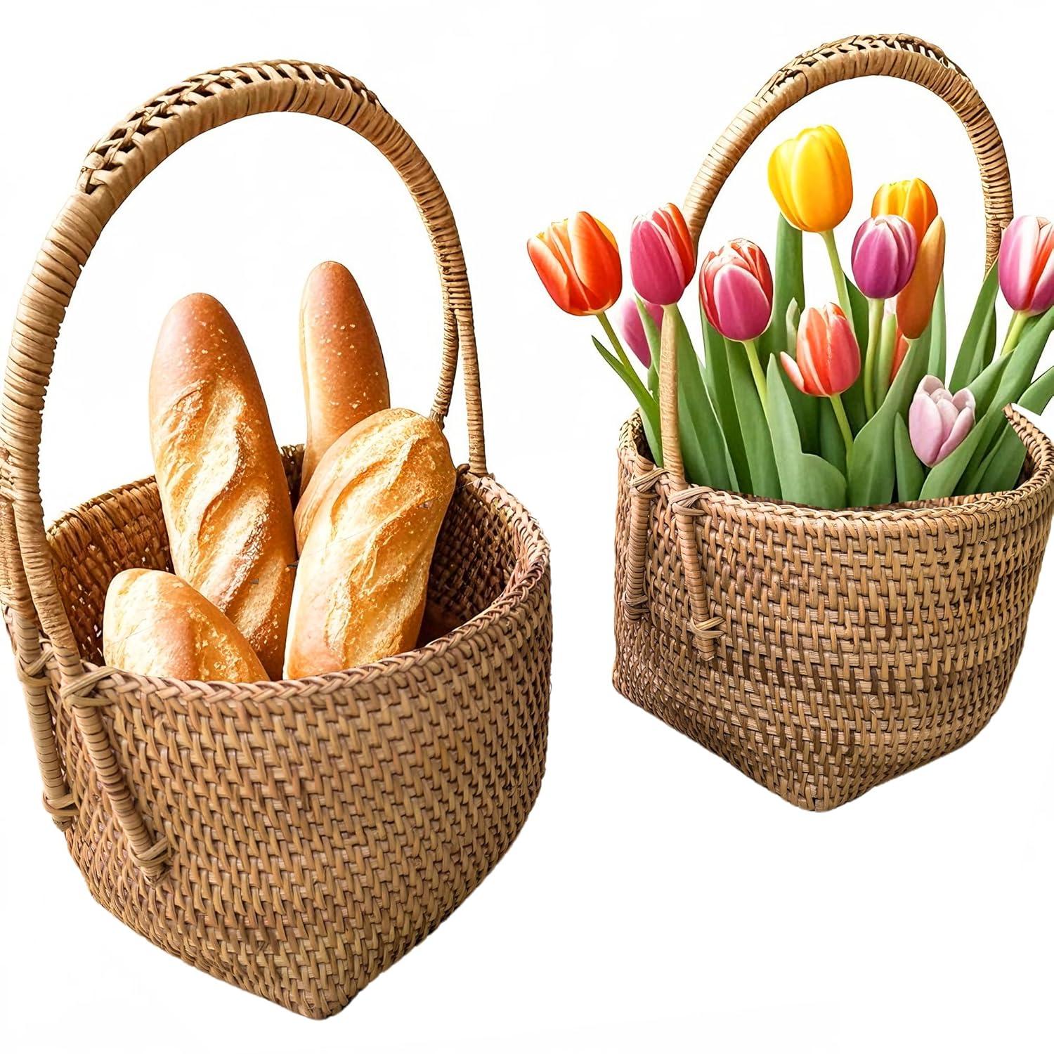 Stack man 2 Pack Rattan Round Condiment Carrier Cooking Utensil Caddy Holder- 4-Compartment Handmade Flatware Organizer Silverware Caddy For Tabletop,Parties, Cooking Utensil Condiment Organizer